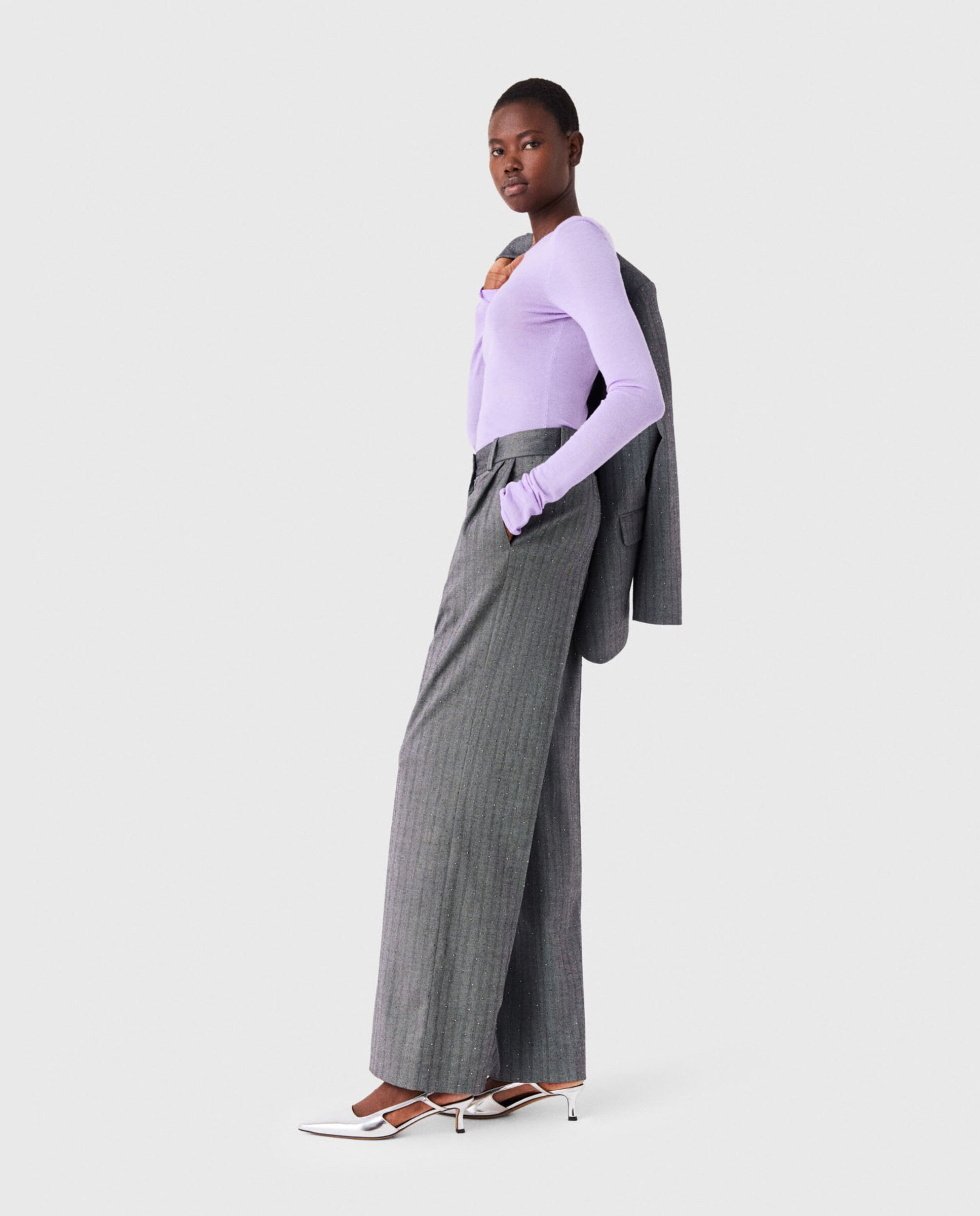 Pantalones de vestir de mujer rectos con strass - Maje - Gris Gris-3