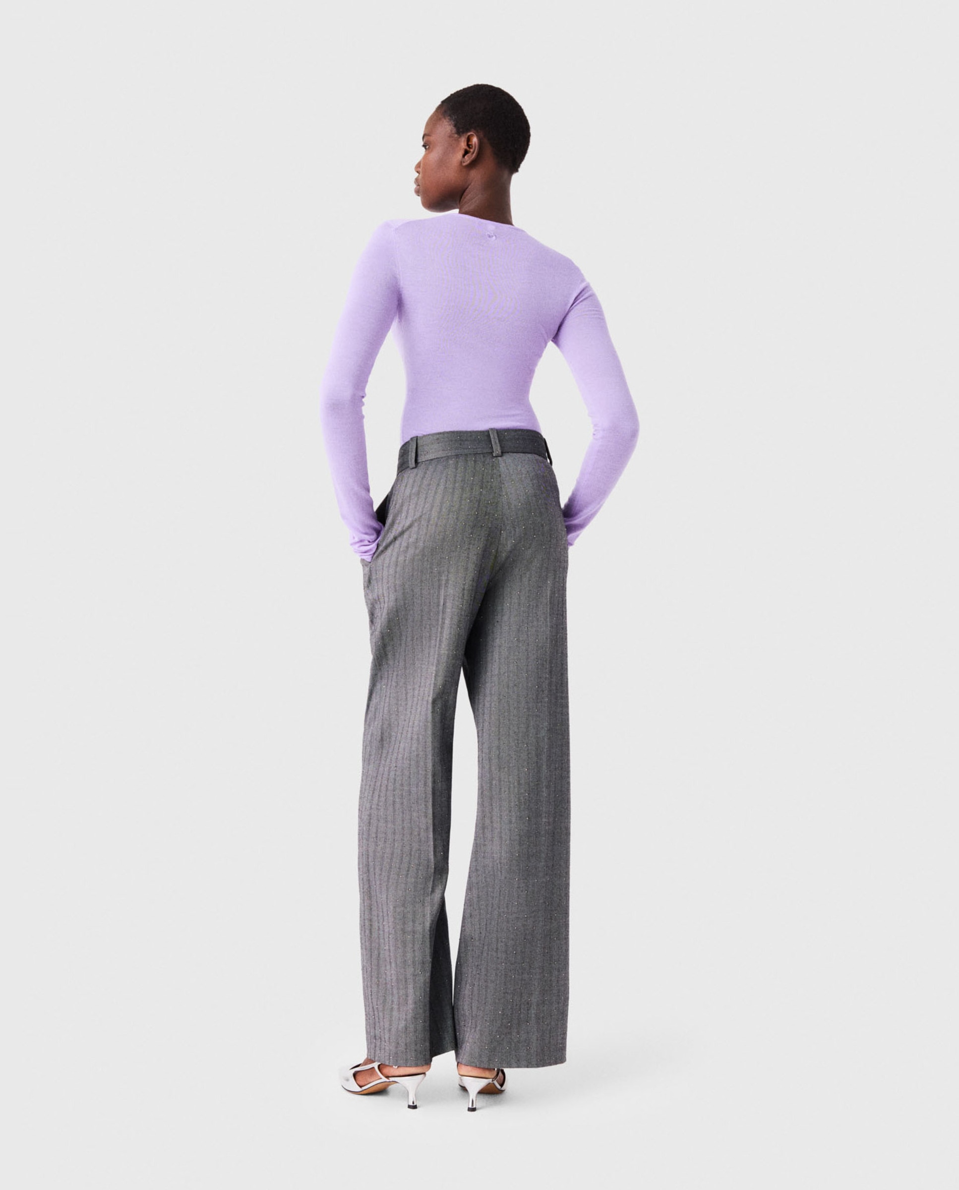 Pantalones de vestir de mujer rectos con strass - Maje - Gris Gris-4
