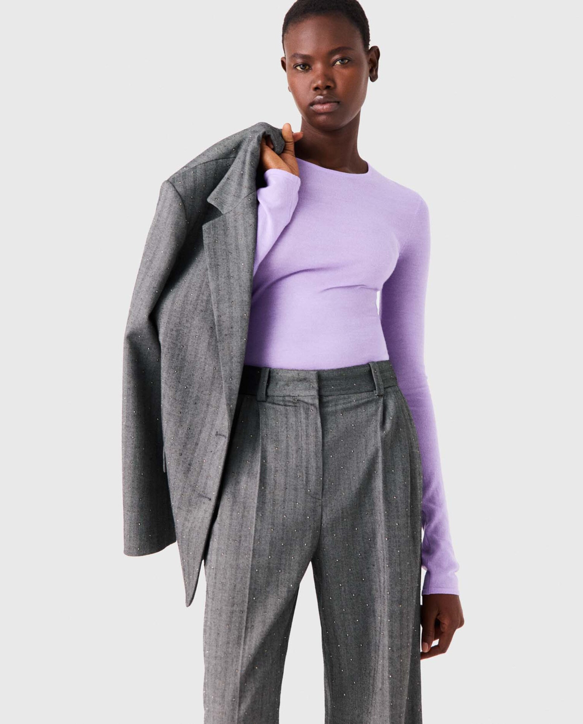 Pantalones de vestir de mujer rectos con strass - Maje - Gris Gris-5