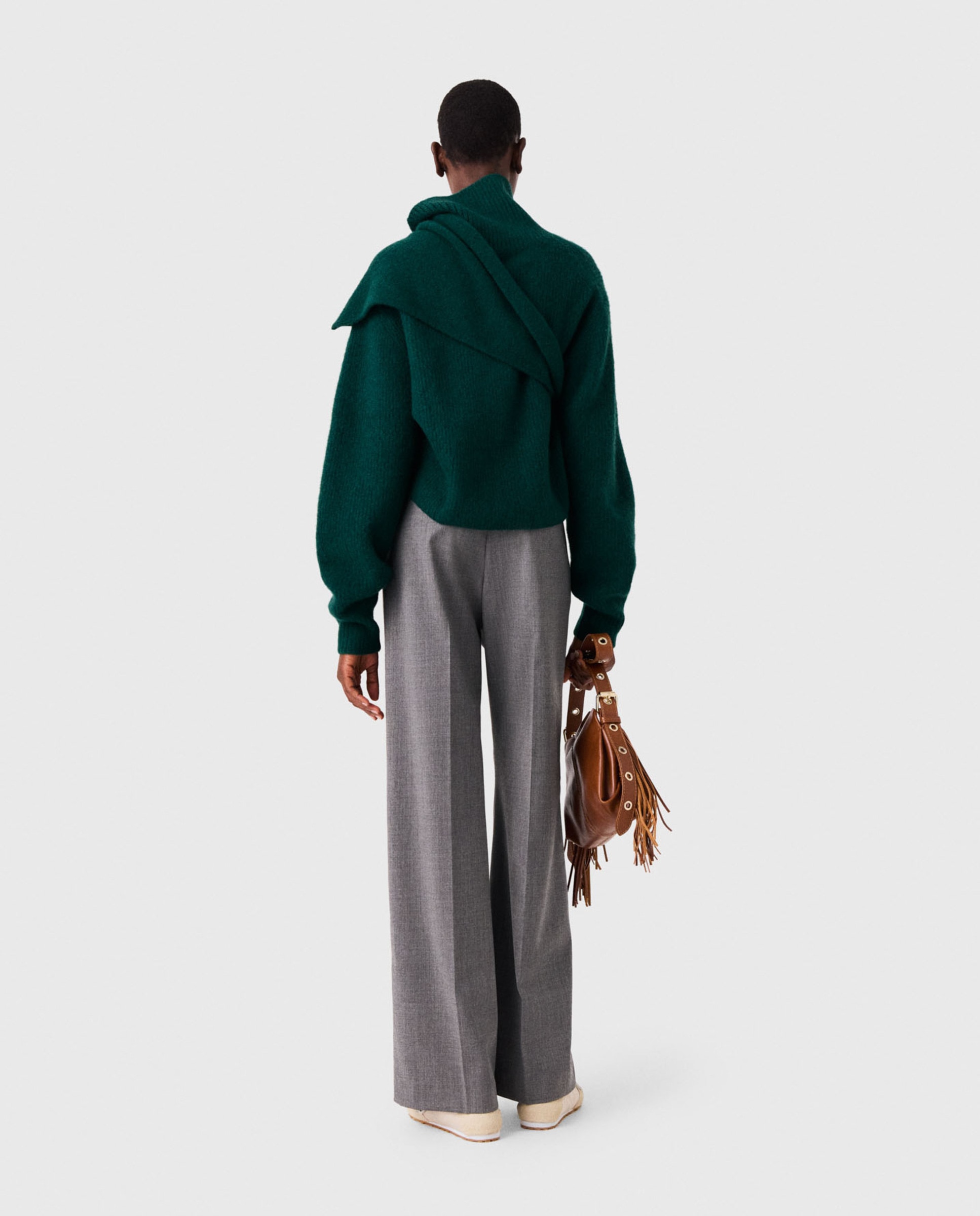 Pantalones anchos de mujer con lana virgen y pliegues - Maje - Gris Gris-2