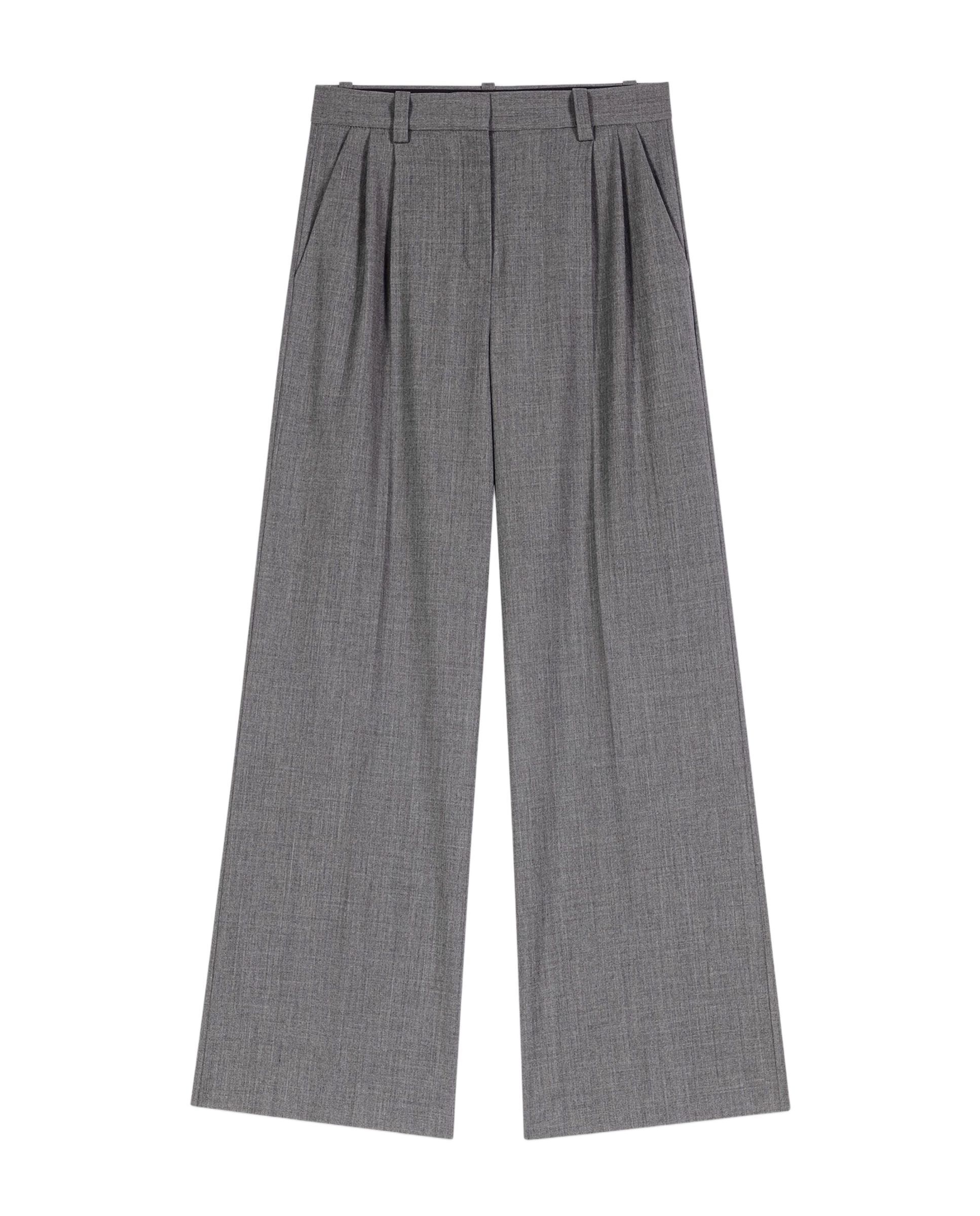 Pantalones anchos de mujer con lana virgen y pliegues - Maje - Gris Gris-6