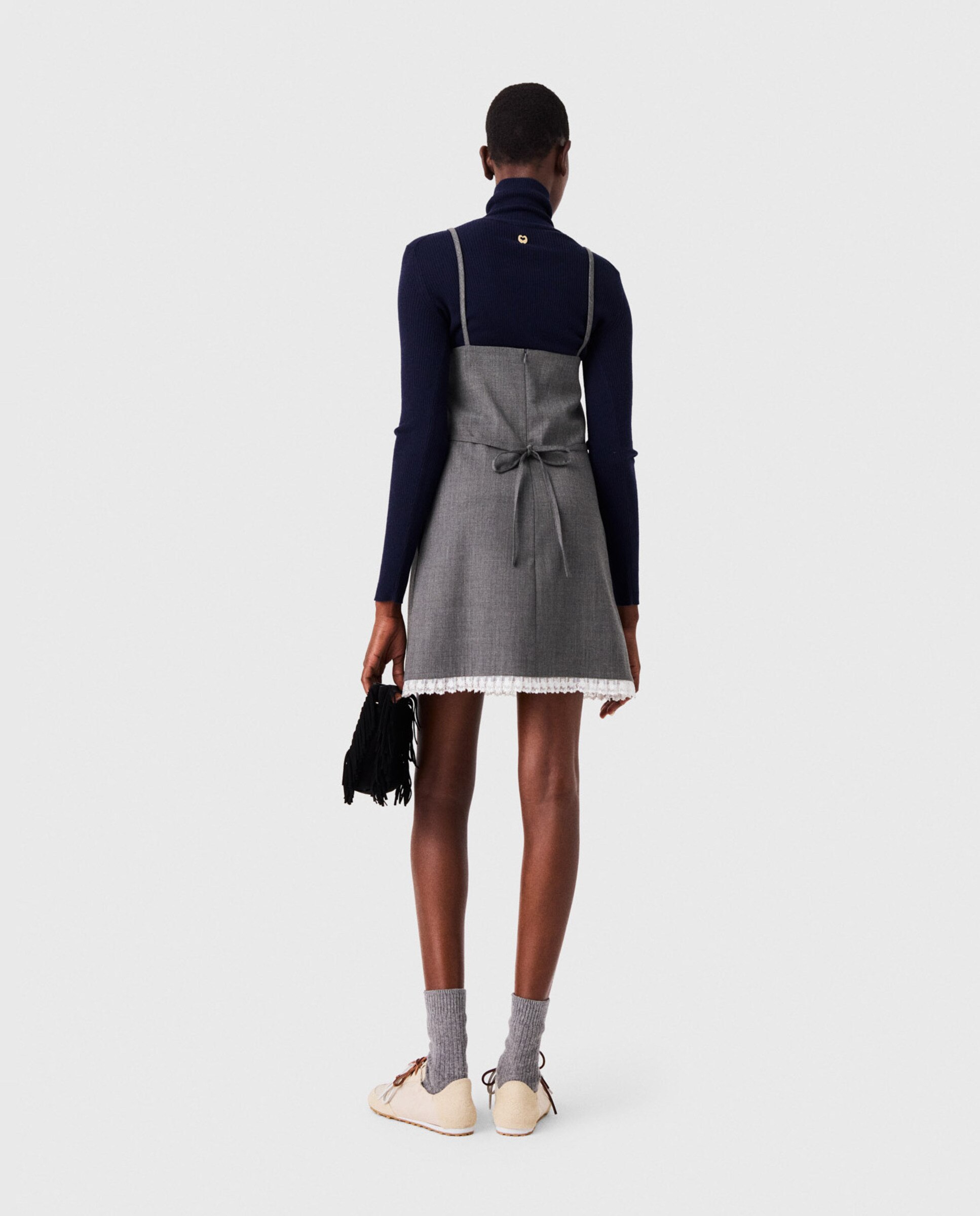 Vestido corto sastre con nudo drapeado y encaje - Maje - Gris Gris-3