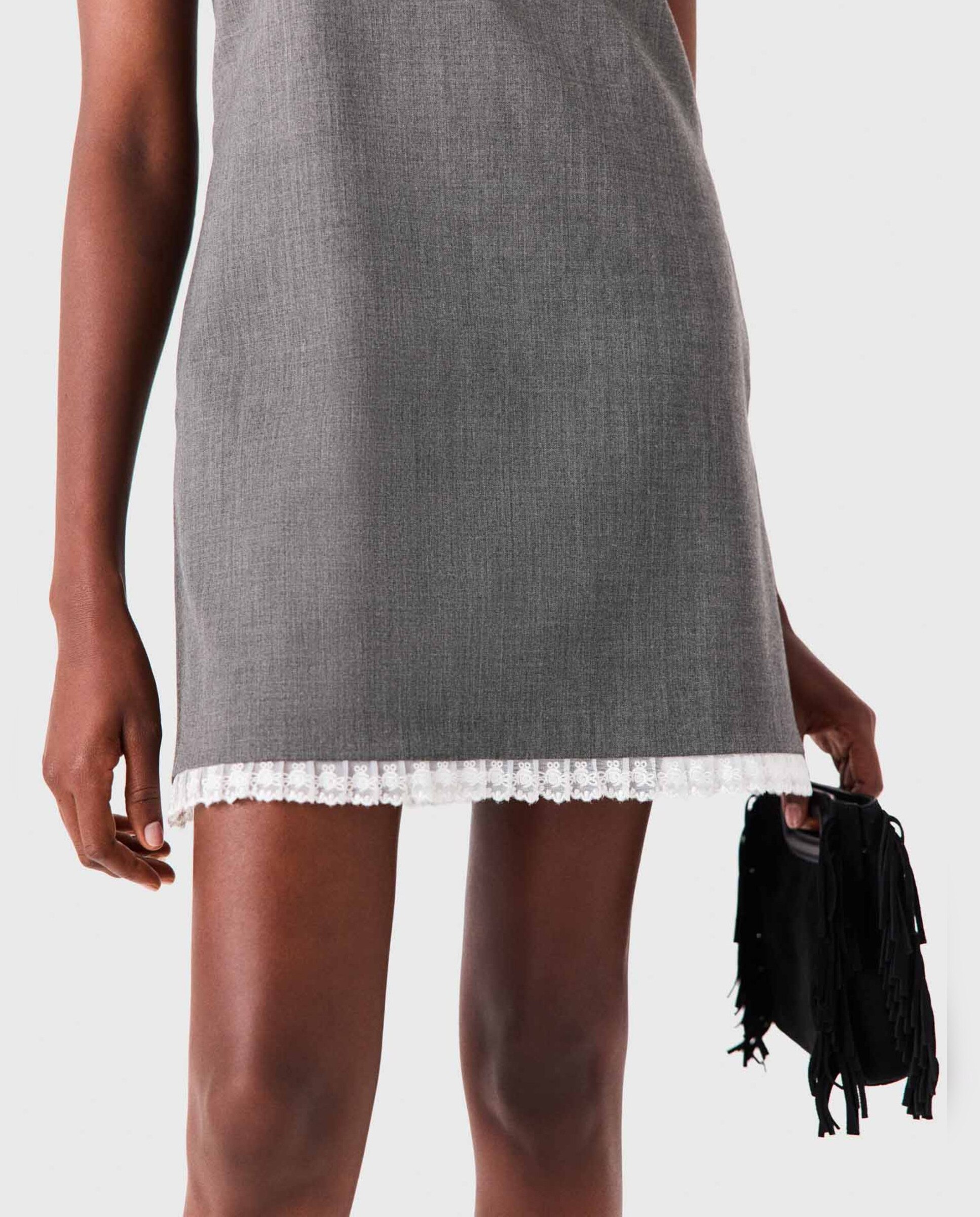 Vestido corto sastre con nudo drapeado y encaje - Maje - Gris Gris-6