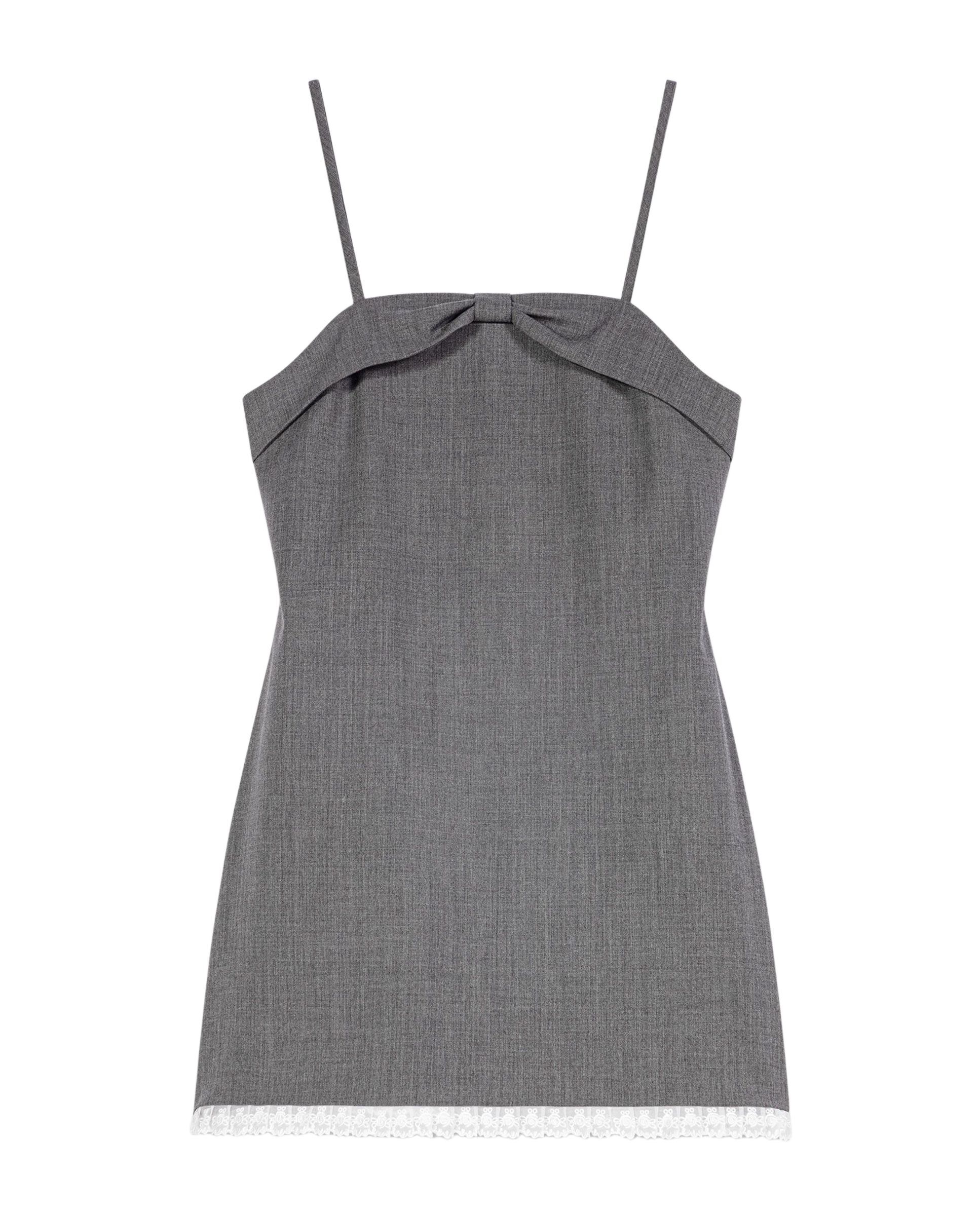 Vestido corto sastre con nudo drapeado y encaje - Maje - Gris Gris-8