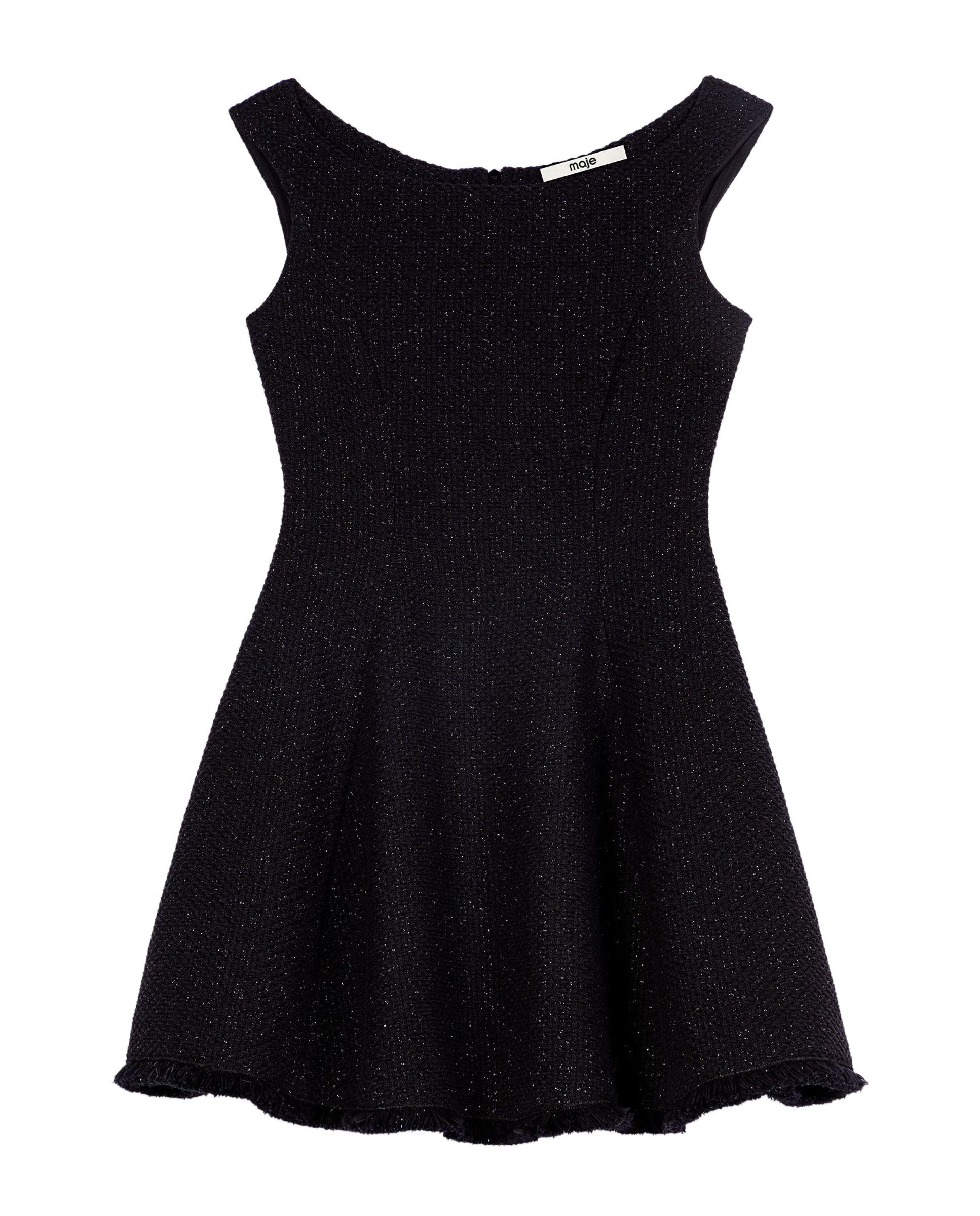 Vestido corto de tweed acampanado con flecos - Maje - Negro Negro-7