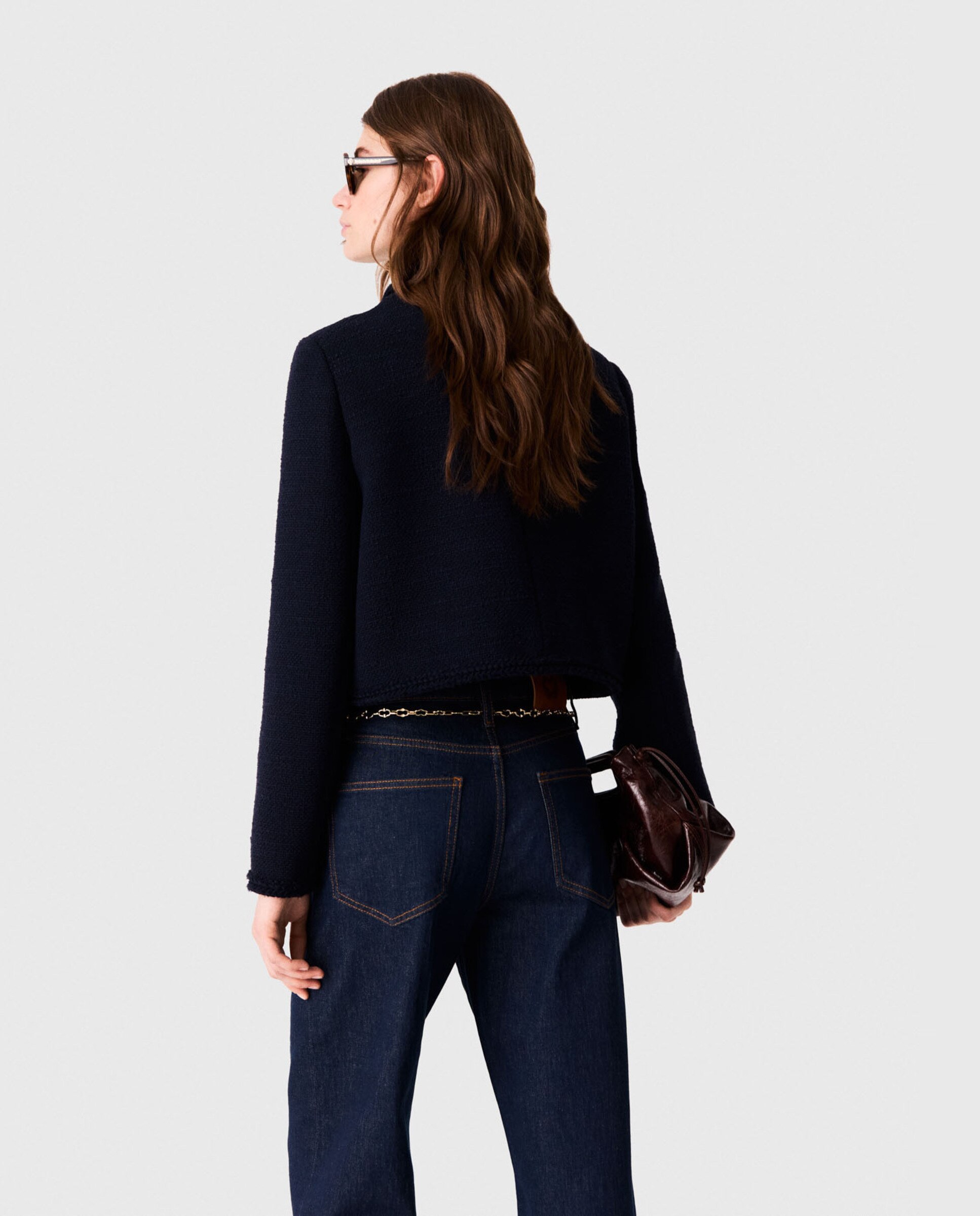Chaqueta de mujer corta ajustada de tweed - Maje - Azul marino Azul marino-2