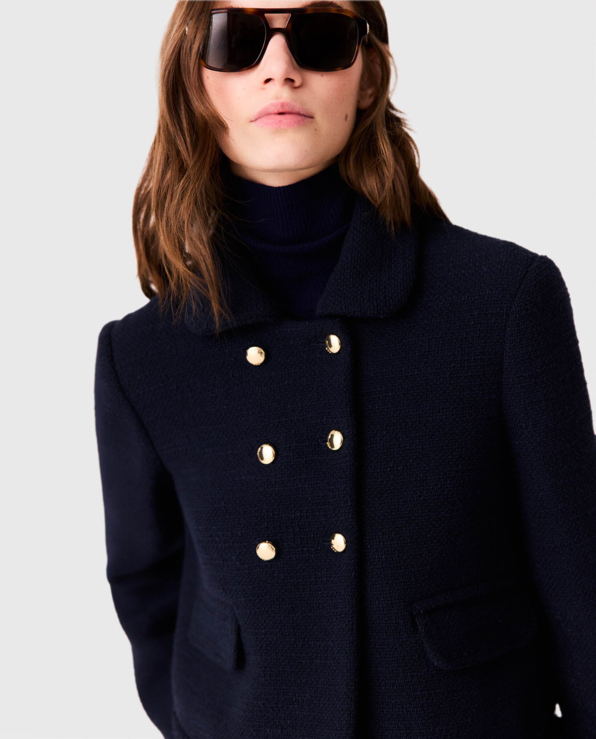 Chaqueta de mujer corta ajustada de tweed - Maje - Azul marino Azul marino-5