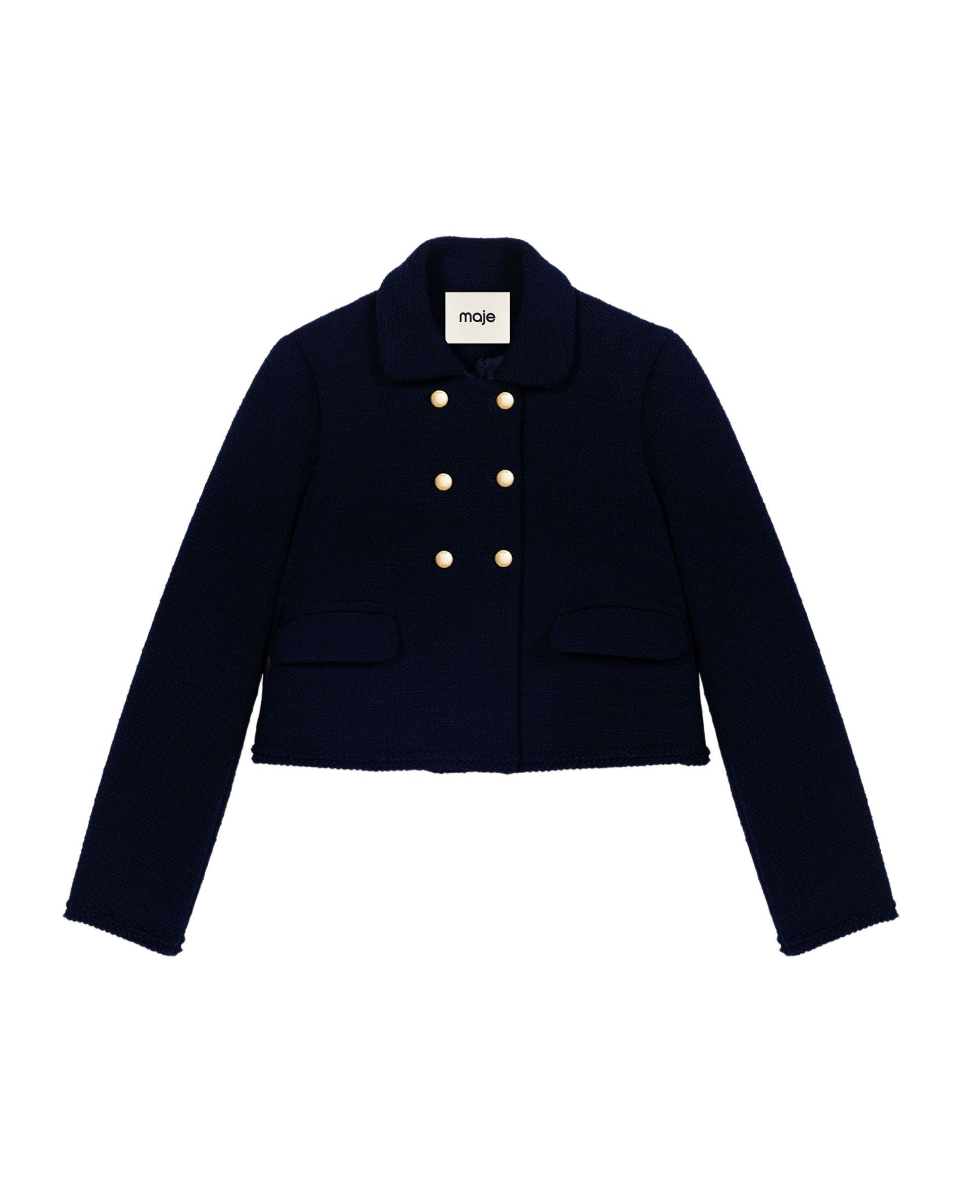 Chaqueta de mujer corta ajustada de tweed - Maje - Azul marino Azul marino-7