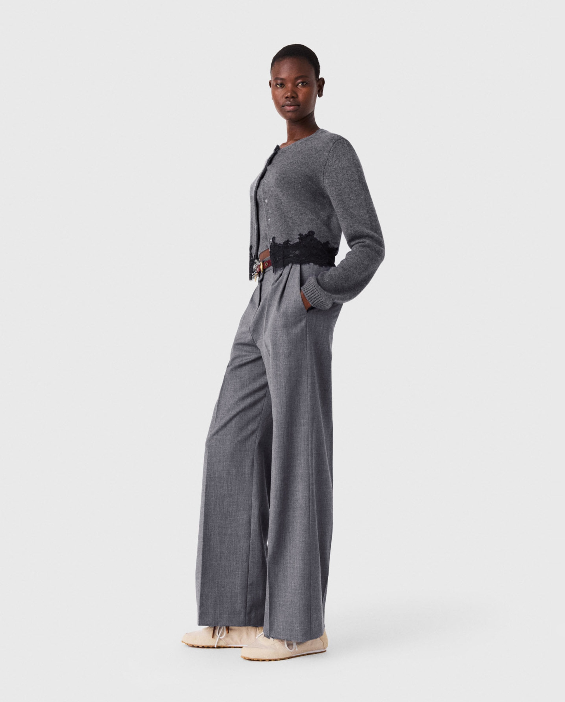 Imagen 3 de Twinset de mujer corto de lana con encaje - Maje - Gris oscuro Gris oscuro