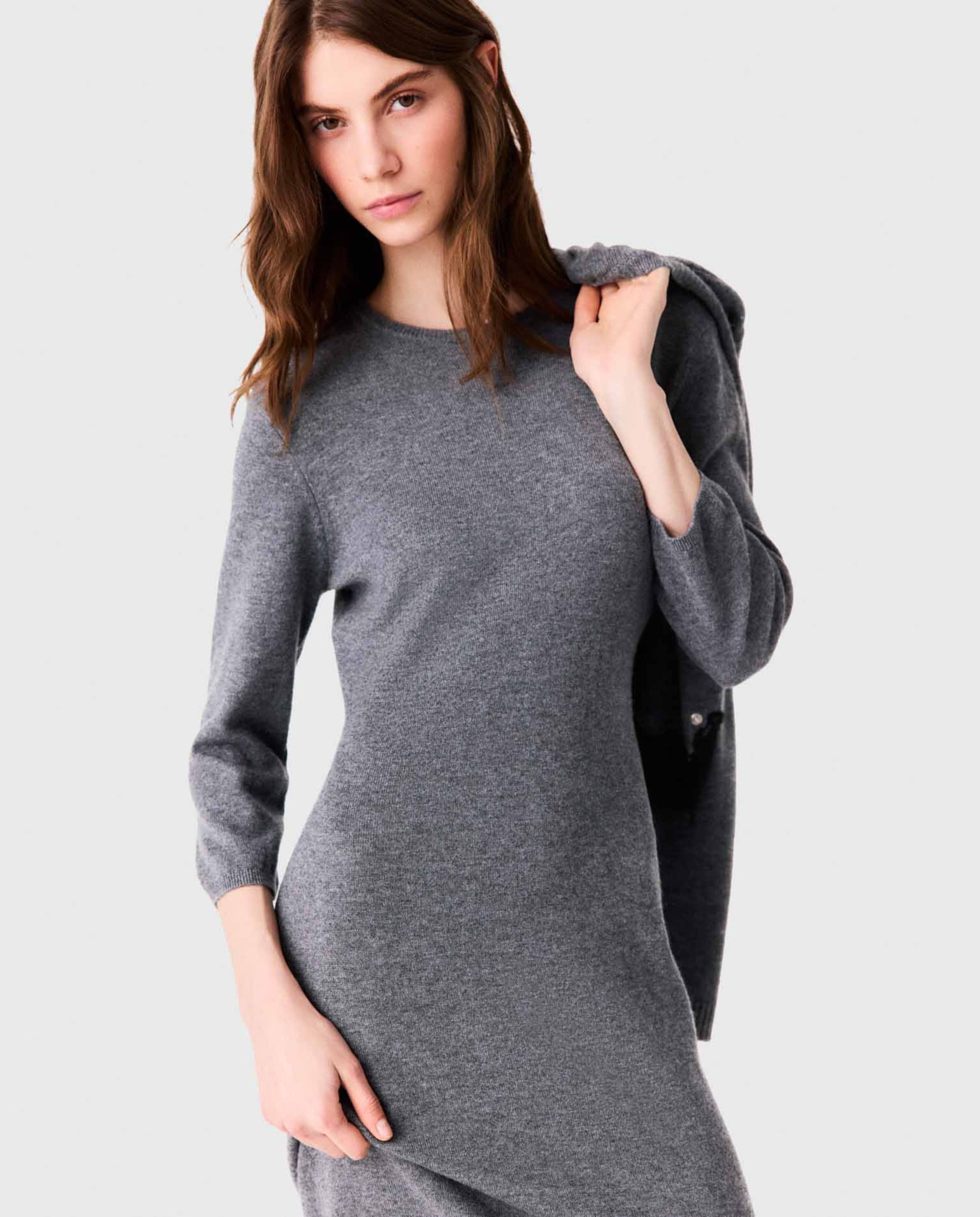 Vestido midi ajustado de lana con encaje - Maje - Gris oscuro Gris oscuro-5