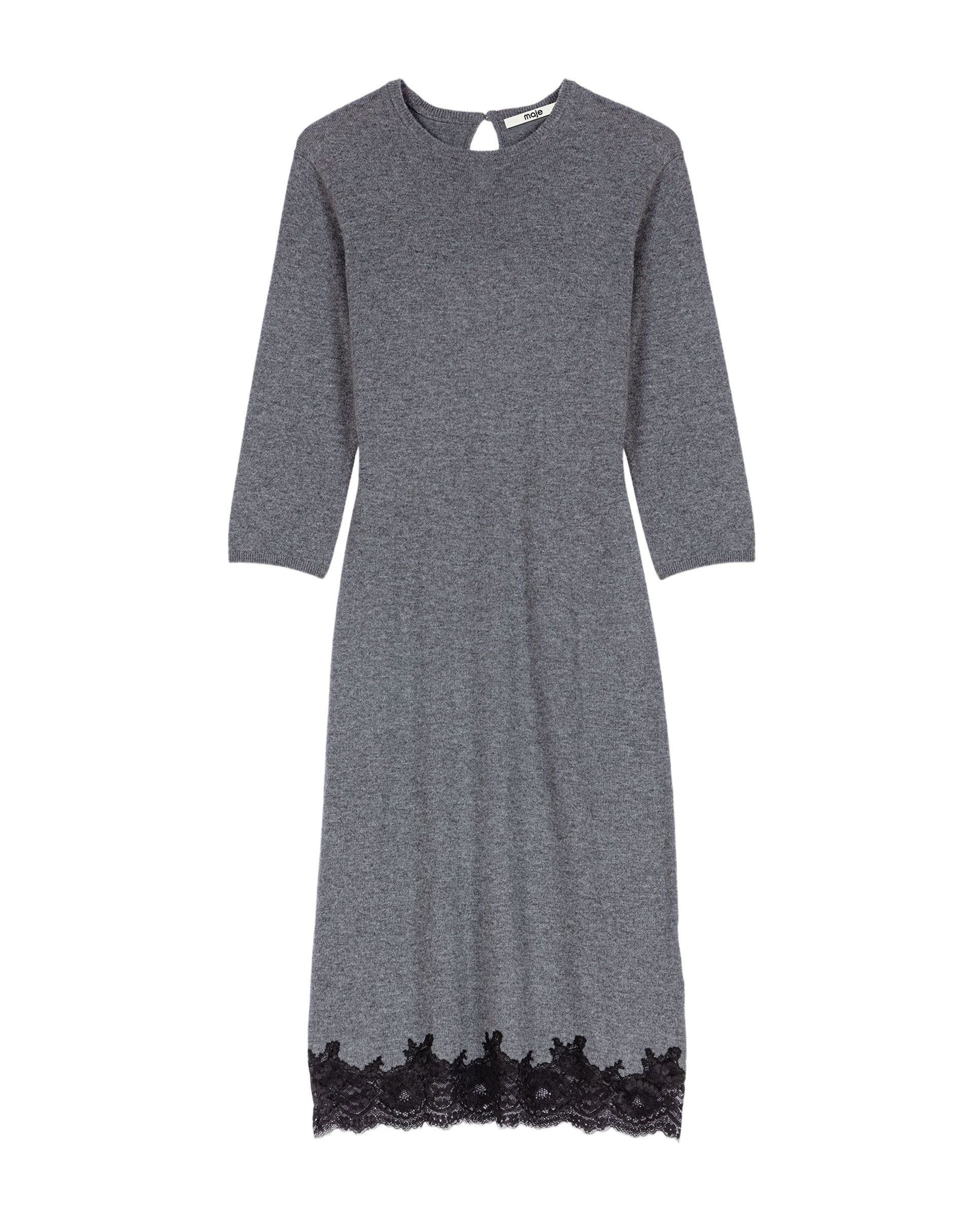 Vestido midi ajustado de lana con encaje - Maje - Gris oscuro Gris oscuro-9