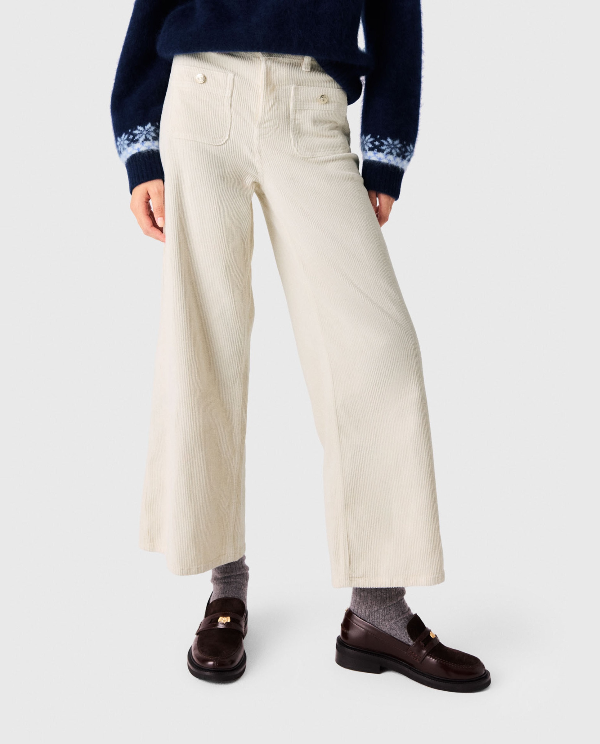 Pantalones anchos de mujer de pana - Maje - Blanco Blanco-2