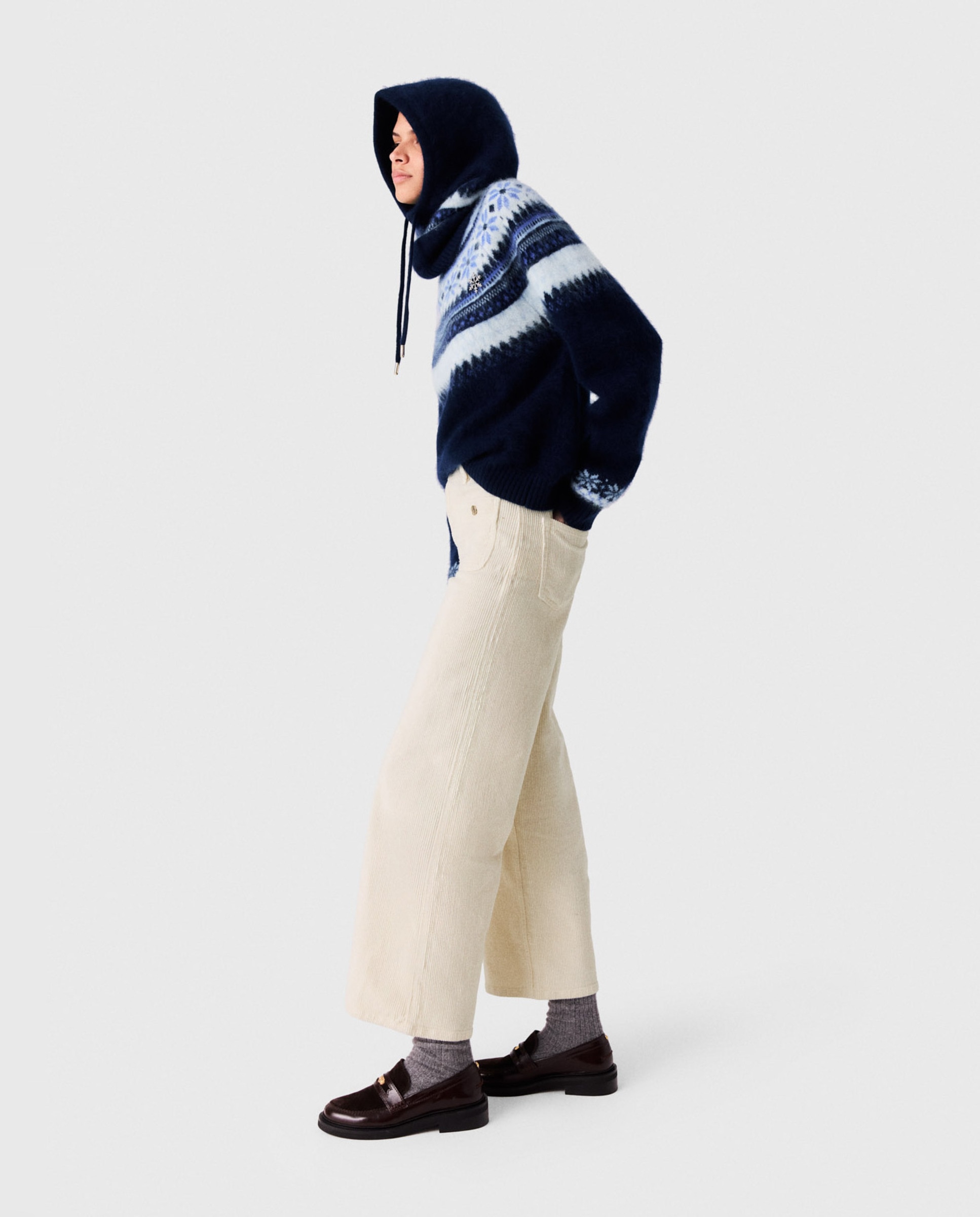 Pantalones anchos de mujer de pana - Maje - Blanco Blanco-4
