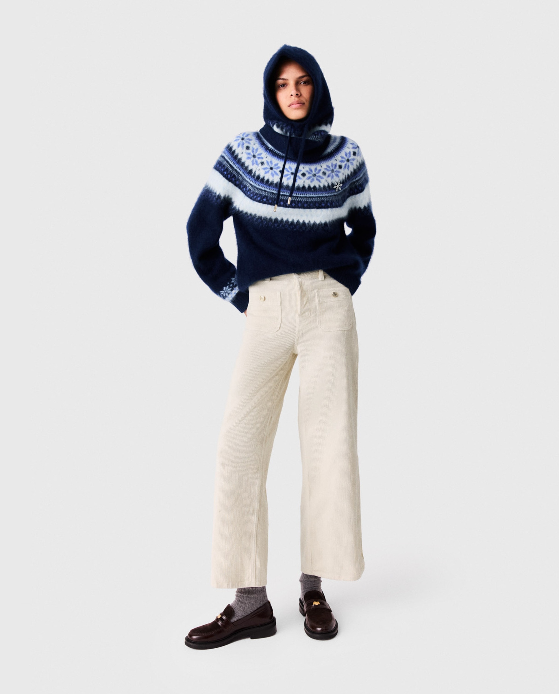 Pantalones anchos de mujer de pana - Maje - Blanco Blanco-5