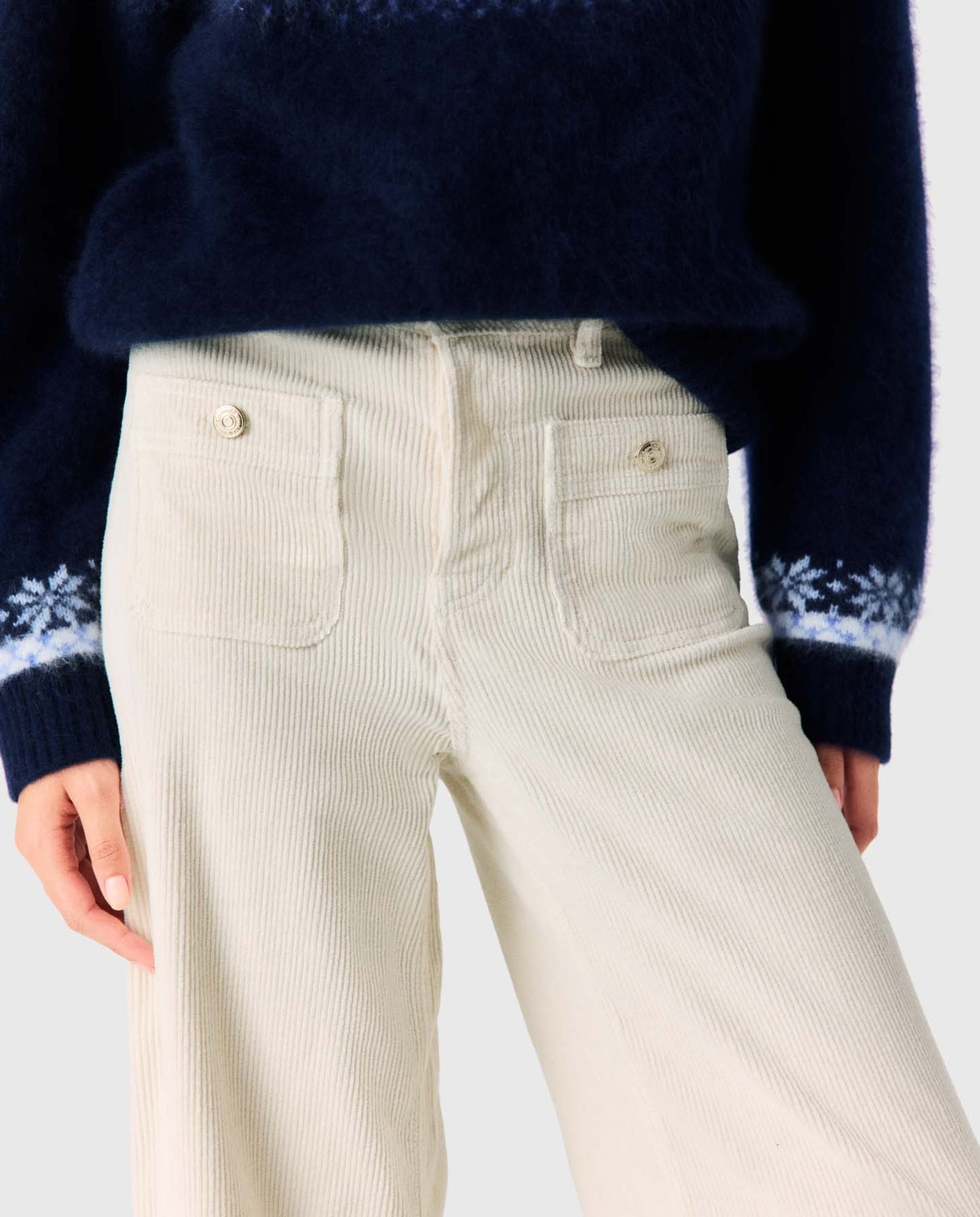 Pantalones anchos de mujer de pana - Maje - Blanco Blanco-8