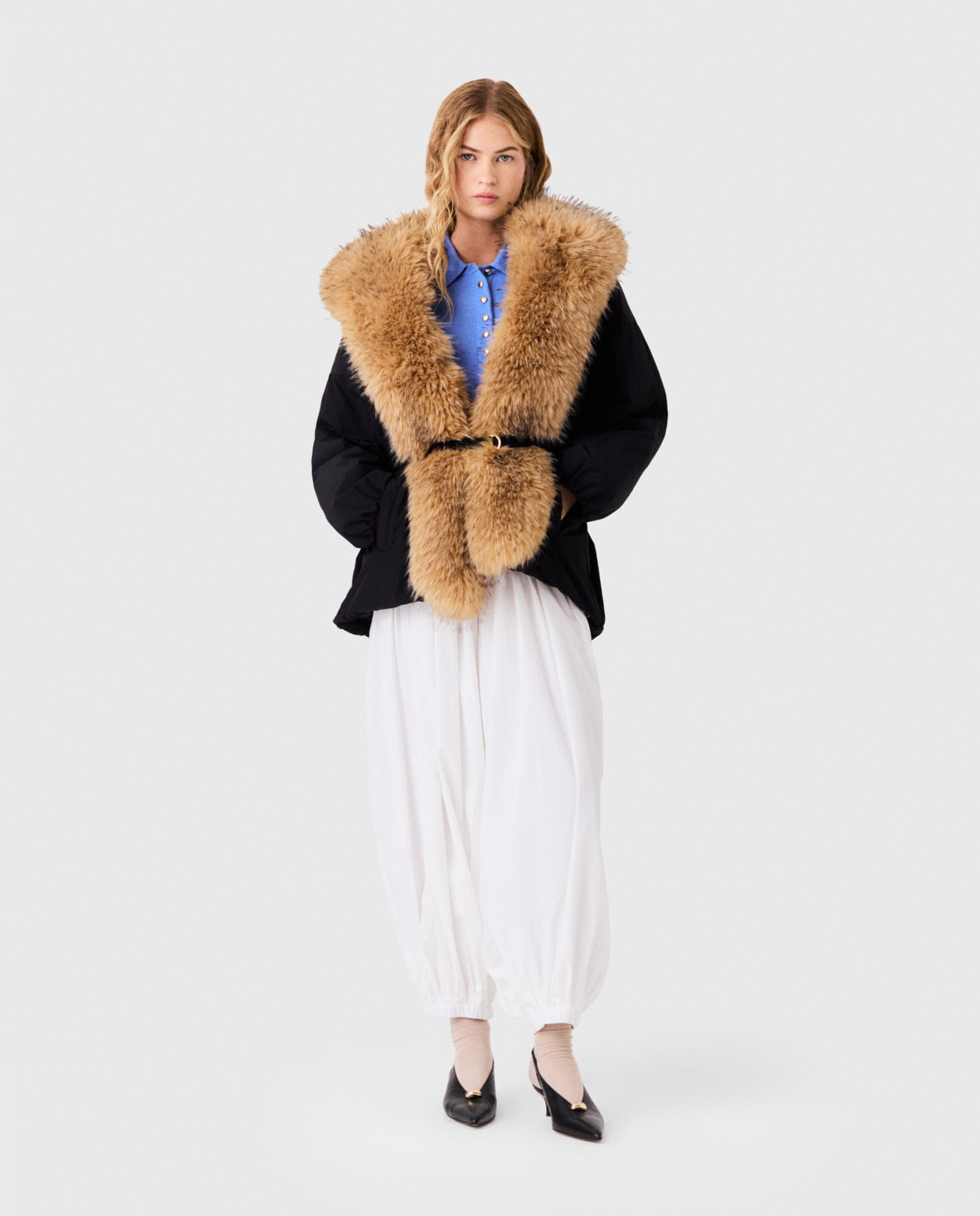 Parka de mujer oversize con cuello amplio de pelo sintético - Maje - Negro Negro-4