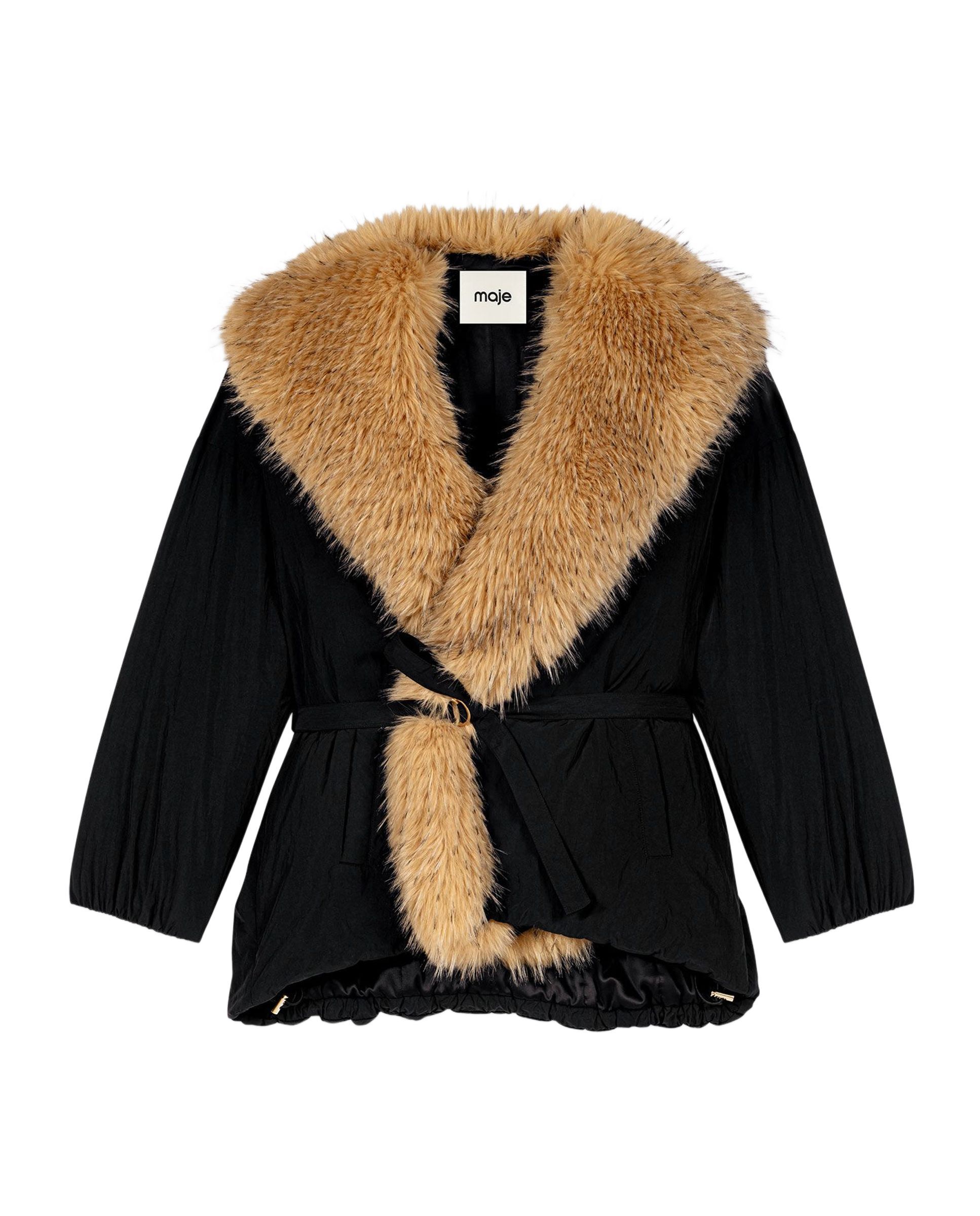 Parka de mujer oversize con cuello amplio de pelo sintético - Maje - Negro Negro-8
