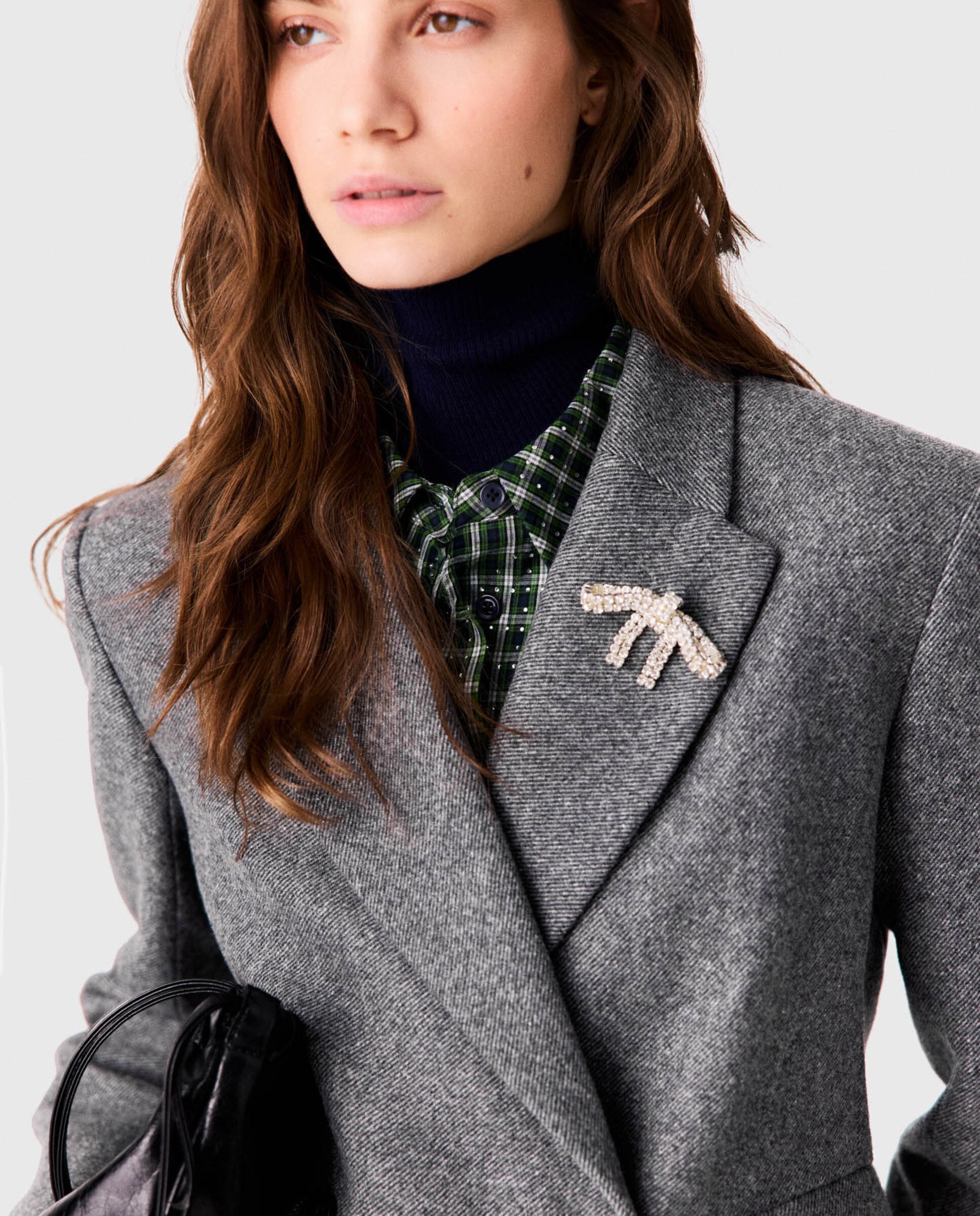 Abrigo de mujer semilargo de lana cruzado - Maje - Gris Gris-4