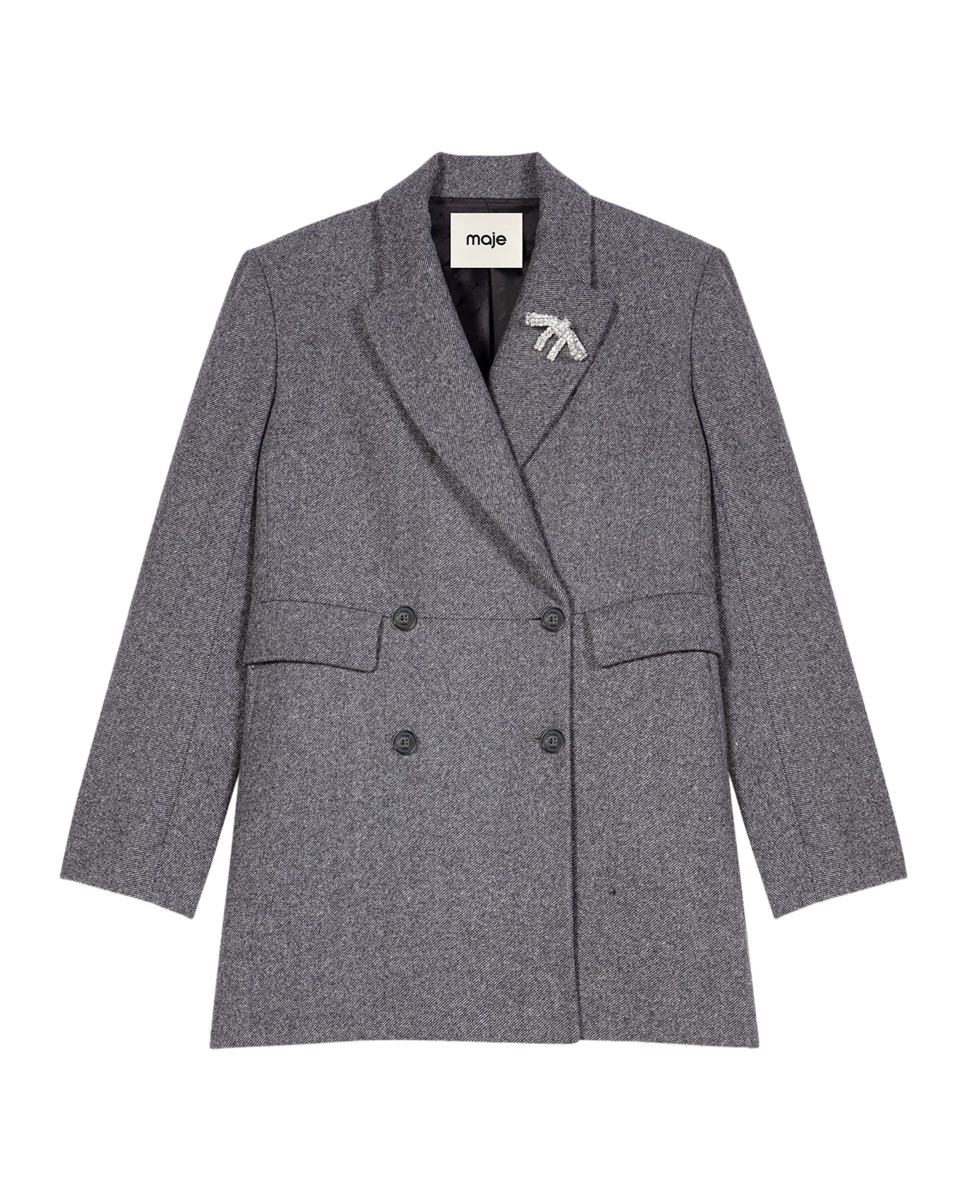 Abrigo de mujer semilargo de lana cruzado - Maje - Gris Gris-6
