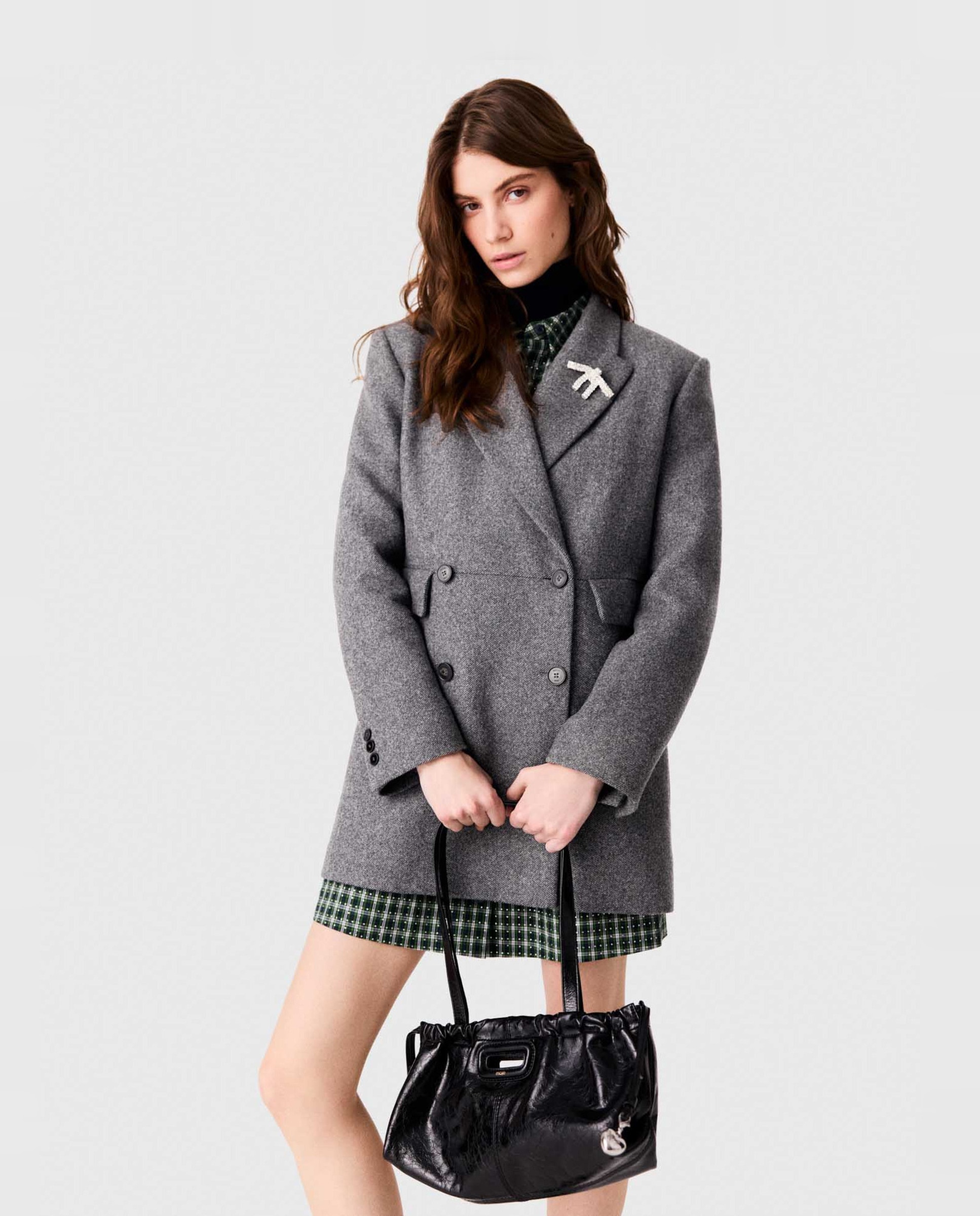 Abrigo de mujer semilargo de lana cruzado - Maje - Gris Gris-5