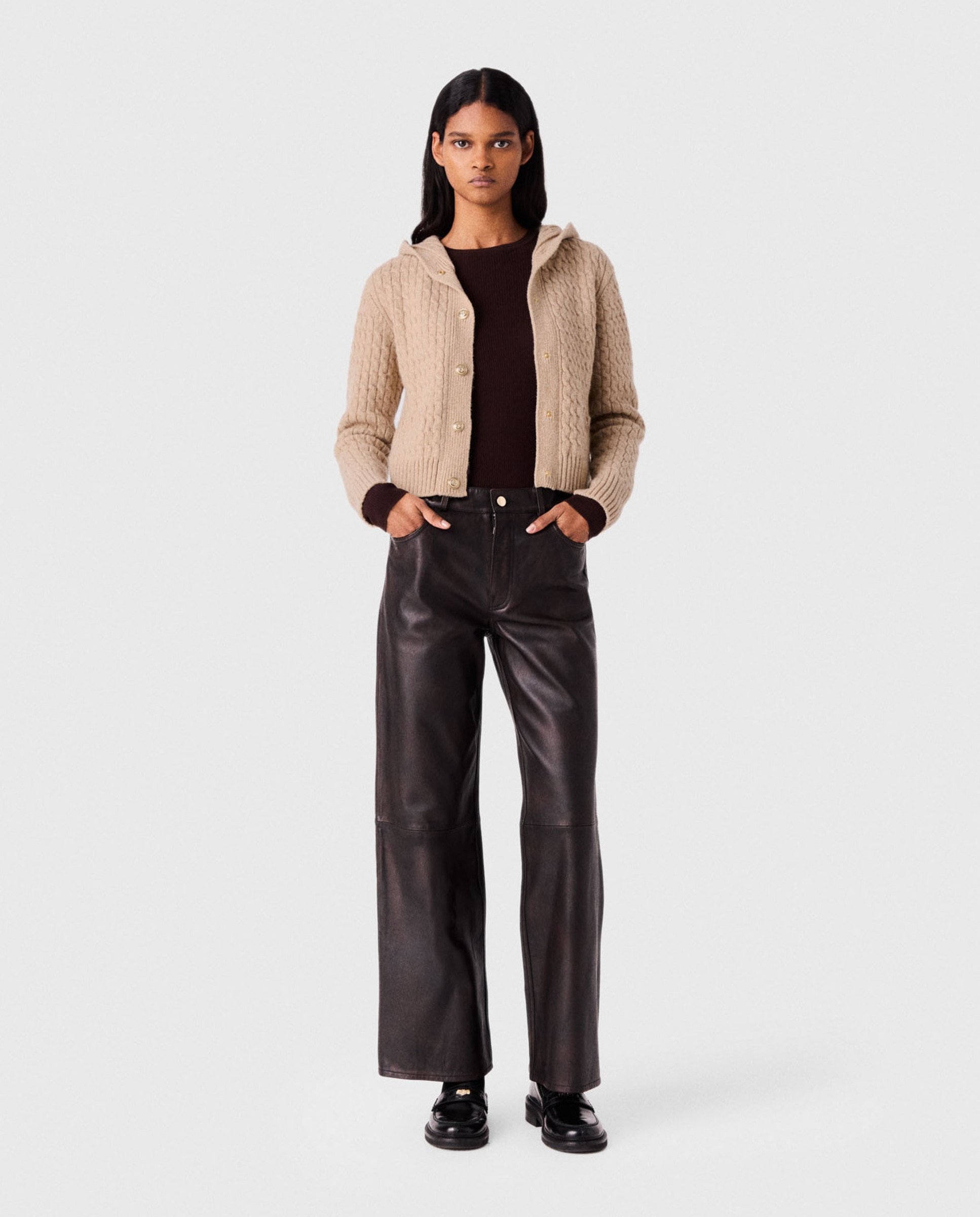Cárdigan de mujer 100% lana con capucha - Maje - Beige Beige-4