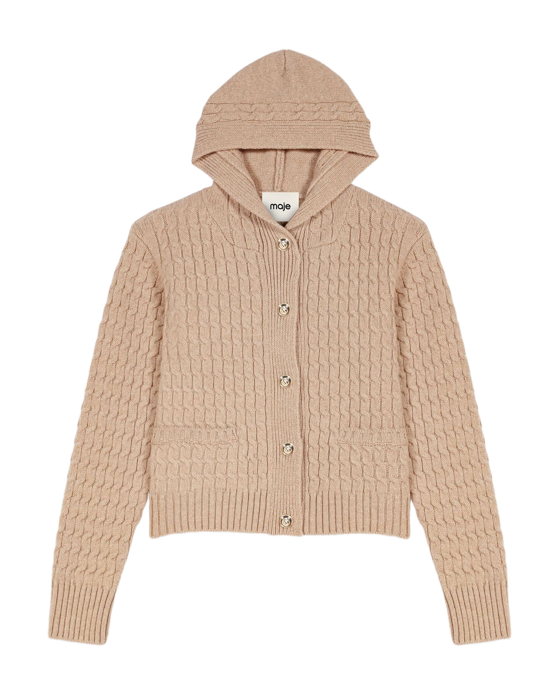 Cárdigan de mujer 100% lana con capucha - Maje - Beige Beige-8