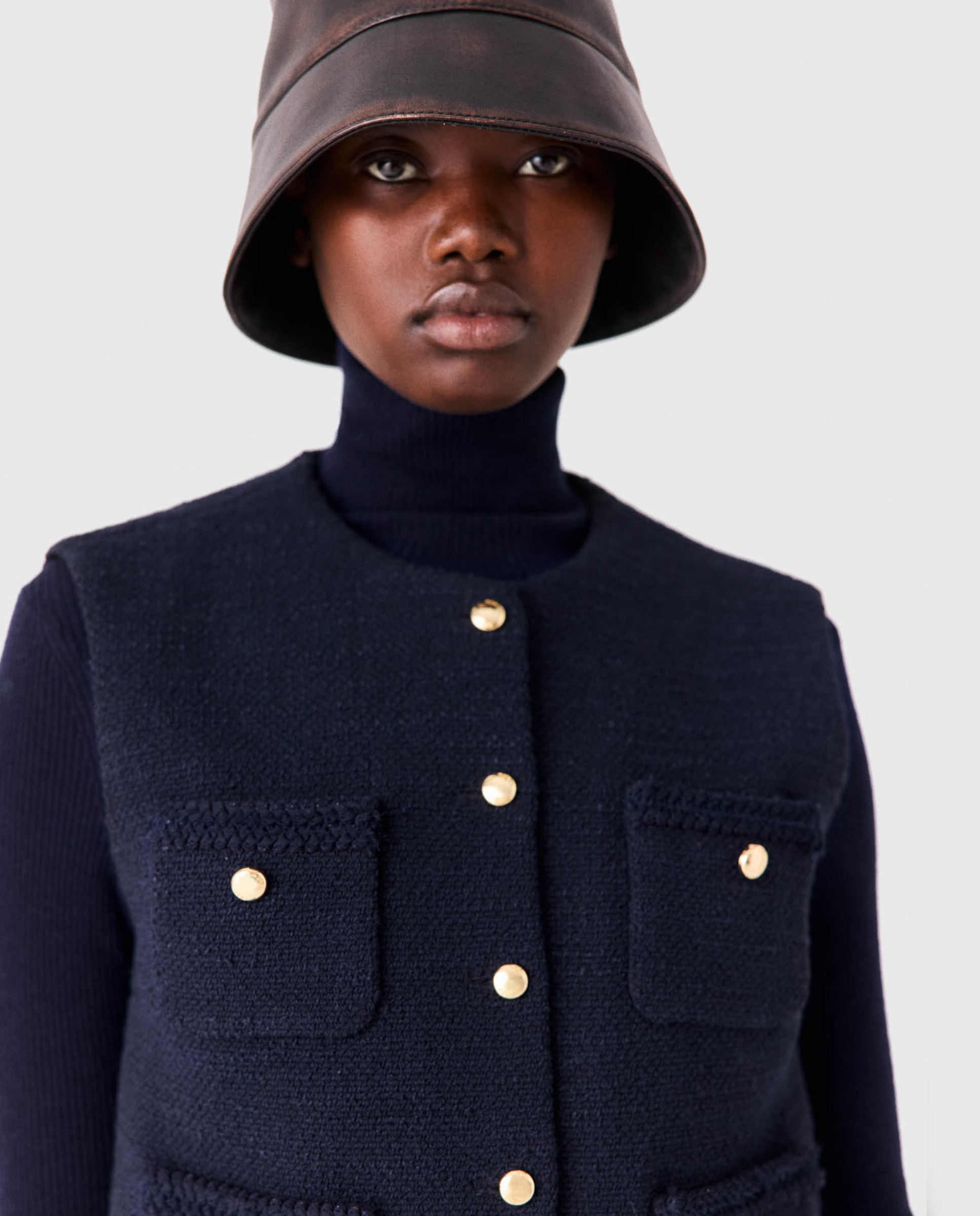 Imagen 0 de Chaleco de mujer de tweed con bolsillos de parche Azul marino