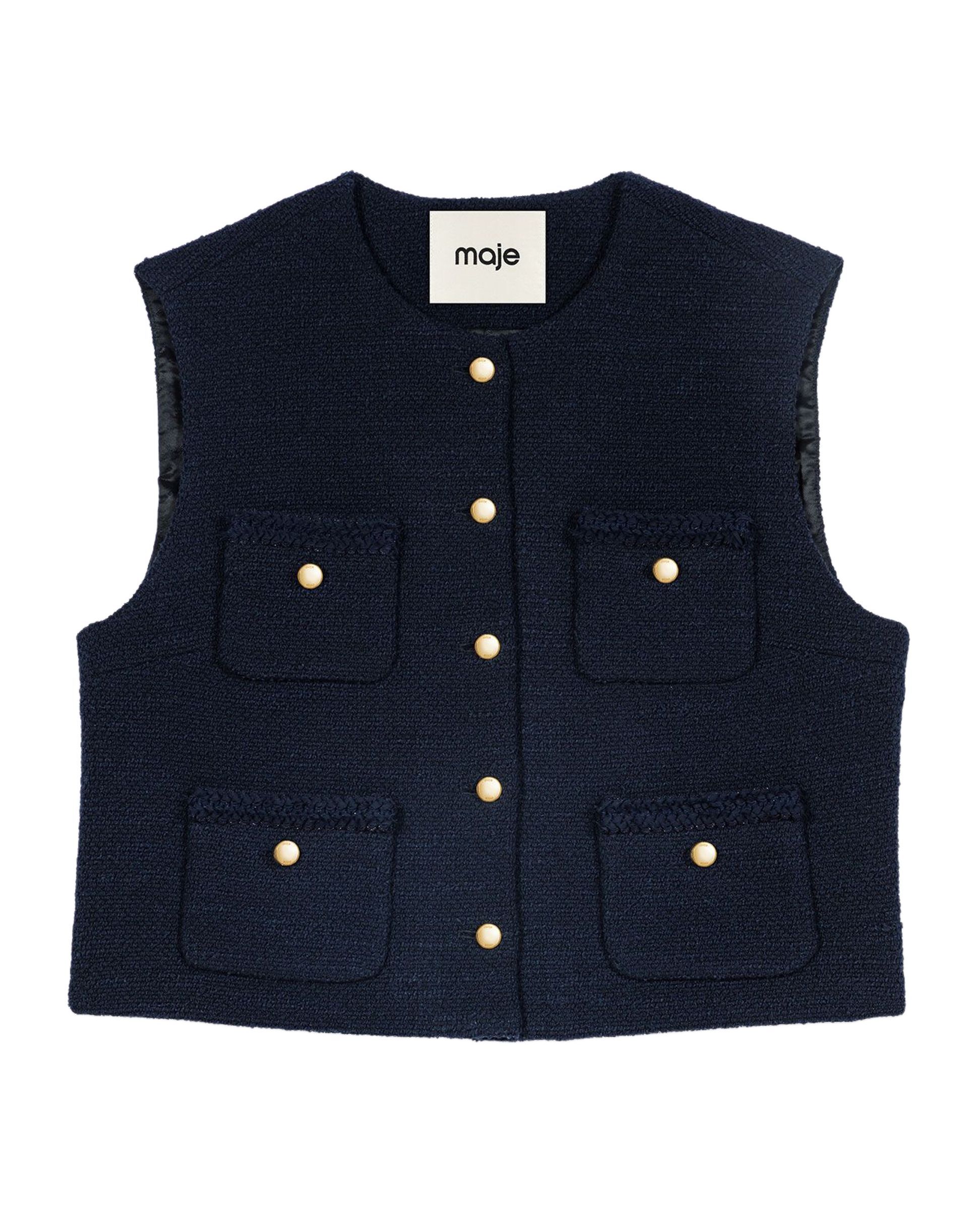 Chaleco de mujer de tweed con bolsillos de parche - Maje - Azul marino Azul marino-8