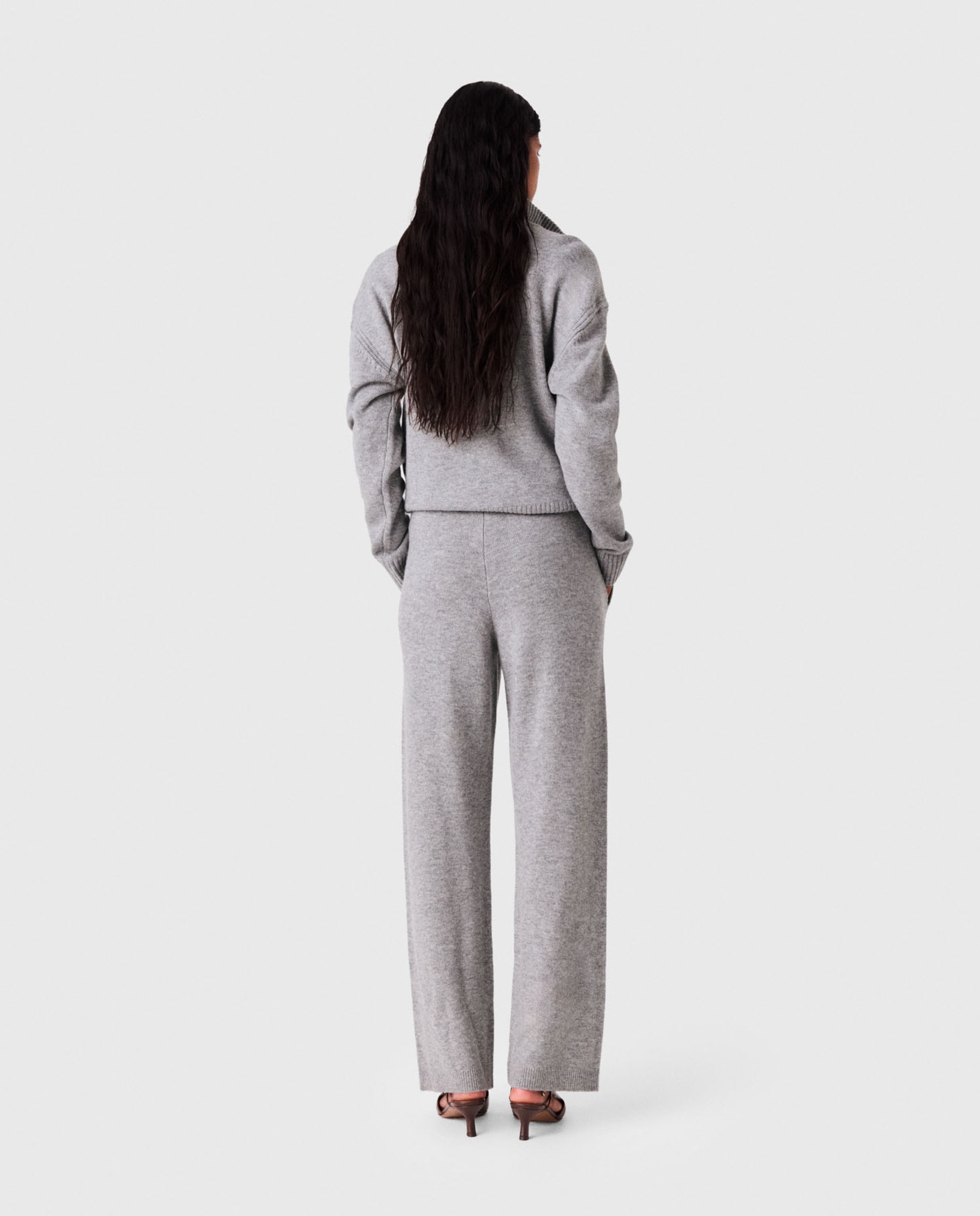 Pantalón de punto de mujer recto de tiro alto - Maje - Gris claro Gris claro-2