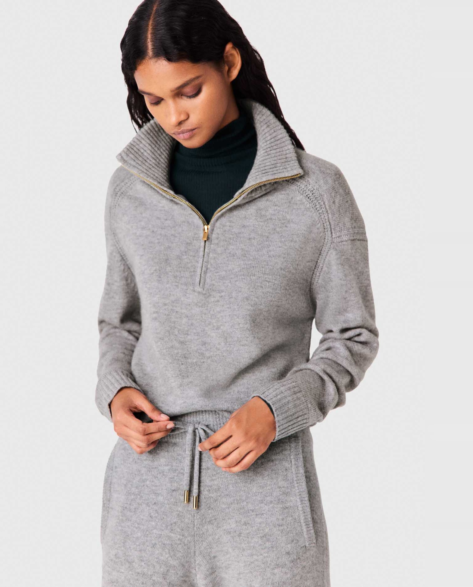 Pantalón de punto de mujer recto de tiro alto - Maje - Gris claro Gris claro-6