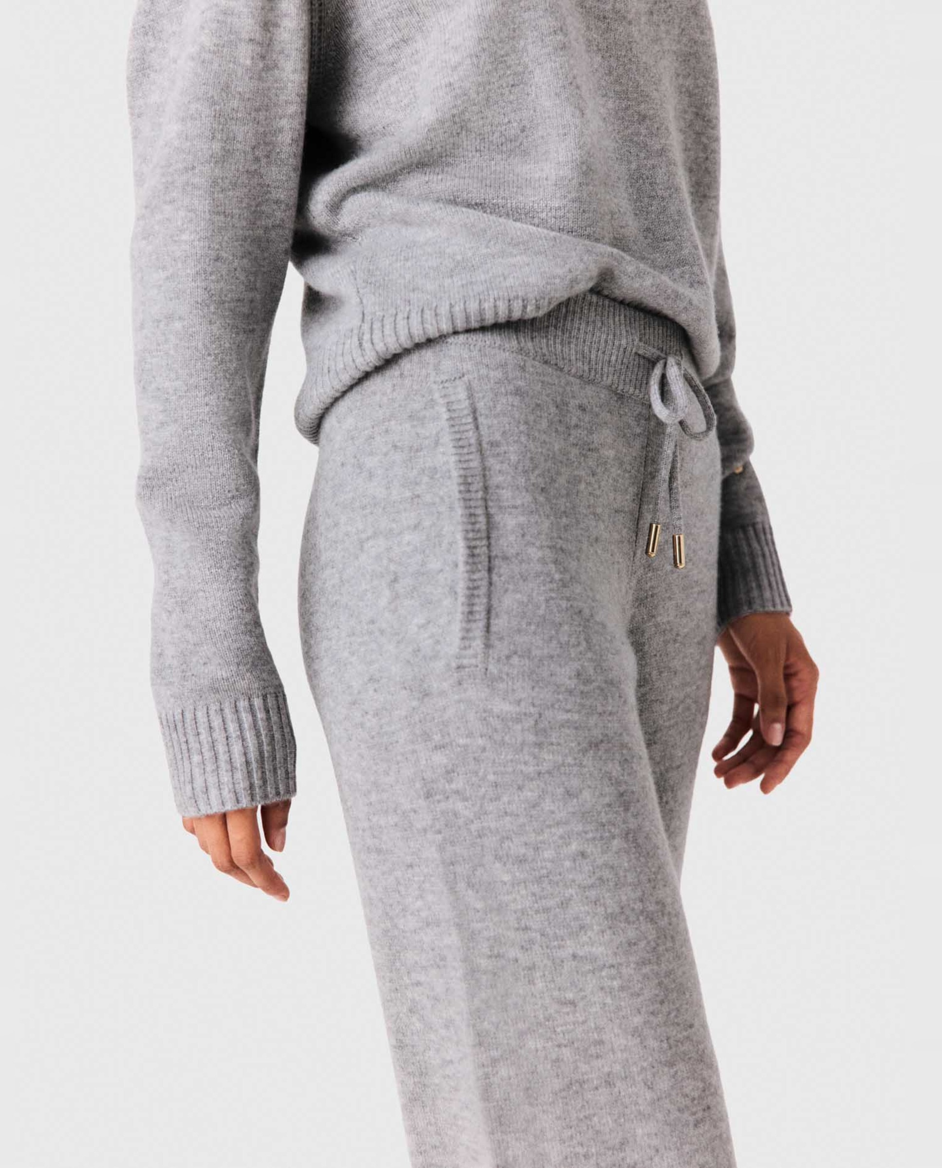 Pantalón de punto de mujer recto de tiro alto - Maje - Gris claro Gris claro-7