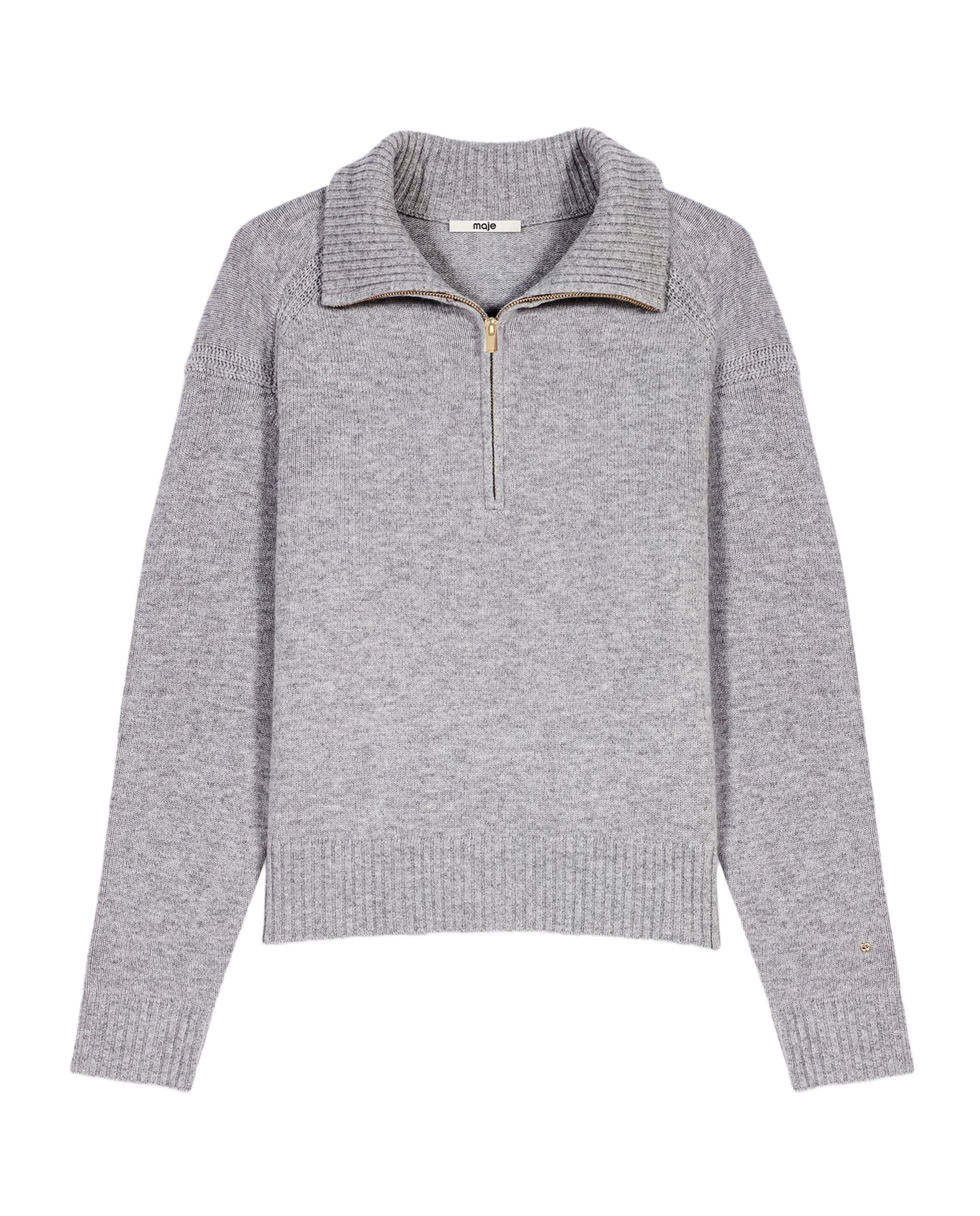 Jersey de mujer de mezcla de lana con cuello alto y cremallera, mangas raglán - Maje - Gris claro Gris claro-7