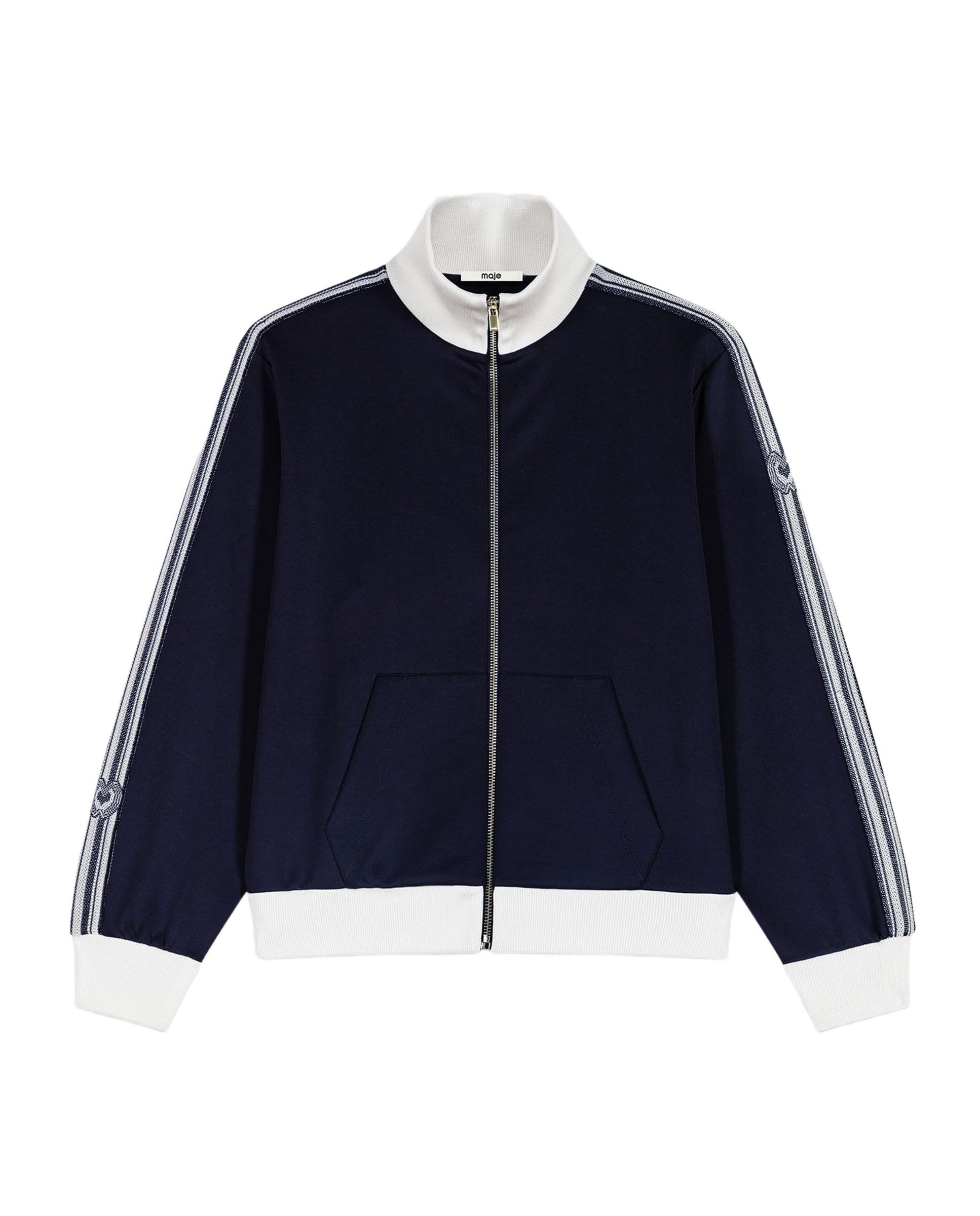 Sudadera con cremallera de mujer de cuello alto con galones de rayas - Maje - Azul marino Azul marino-7