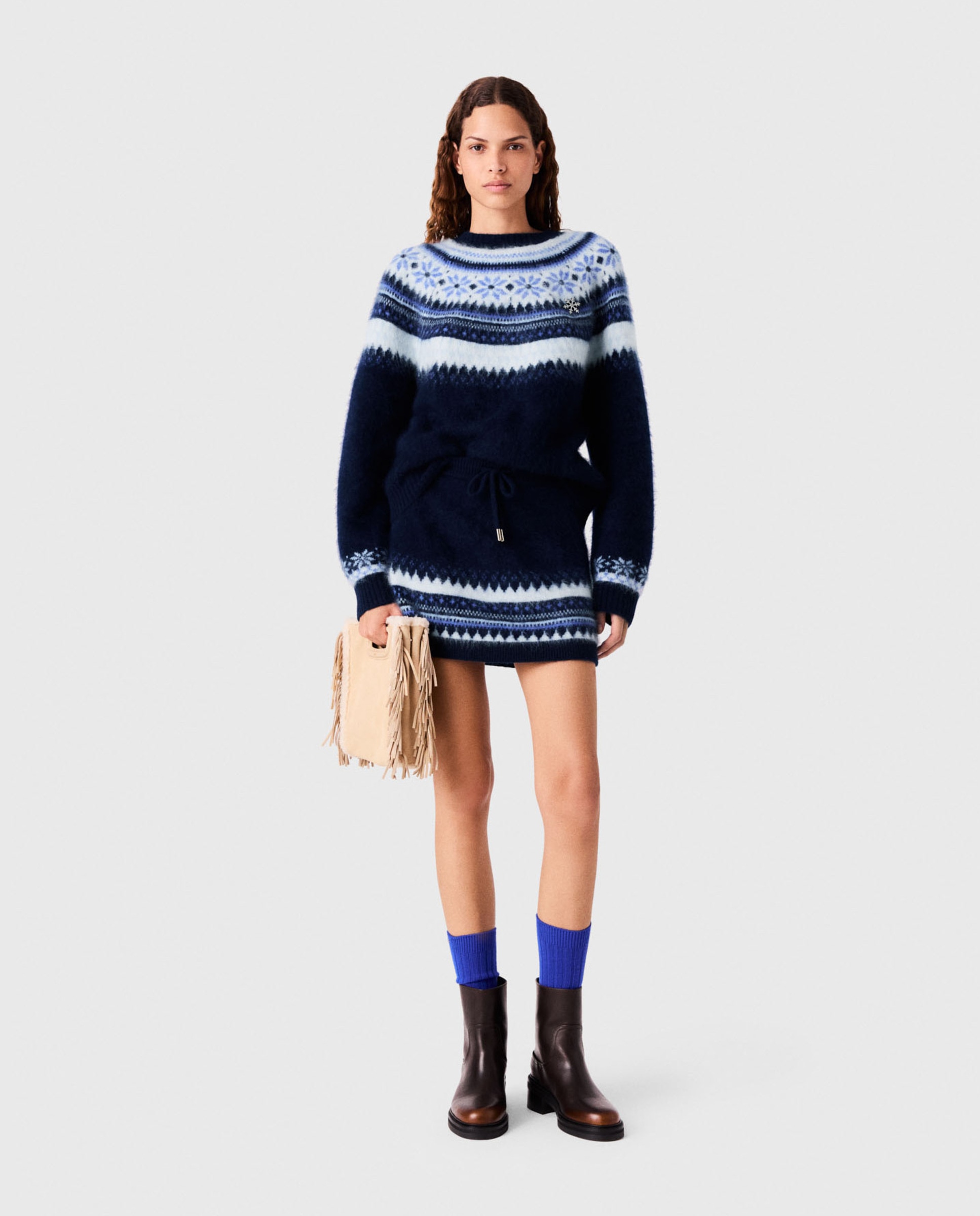 Imagen 0 de Falda corta de punto jacquard Azul marino