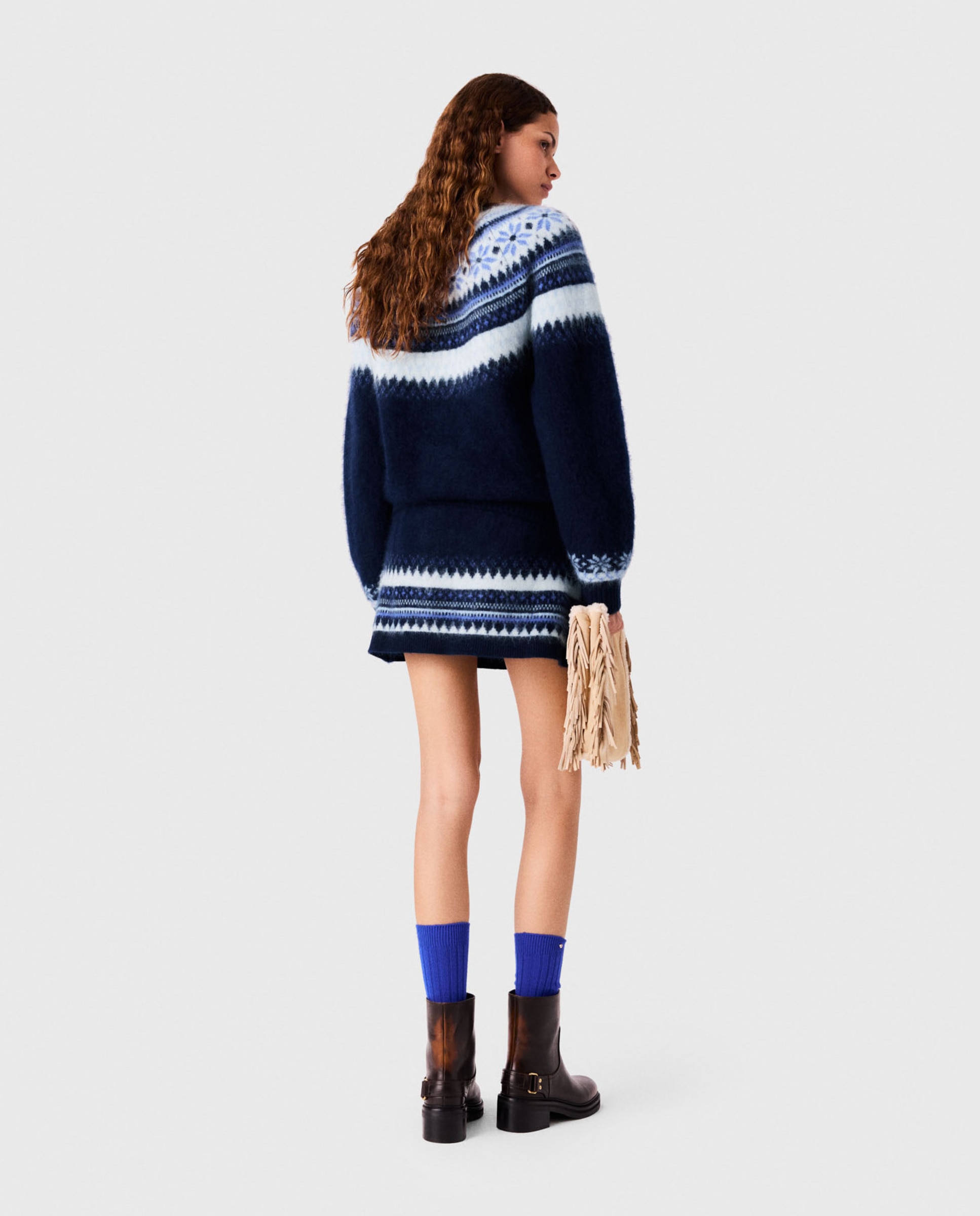 Falda corta de punto jacquard - Maje - Azul marino Azul marino-3