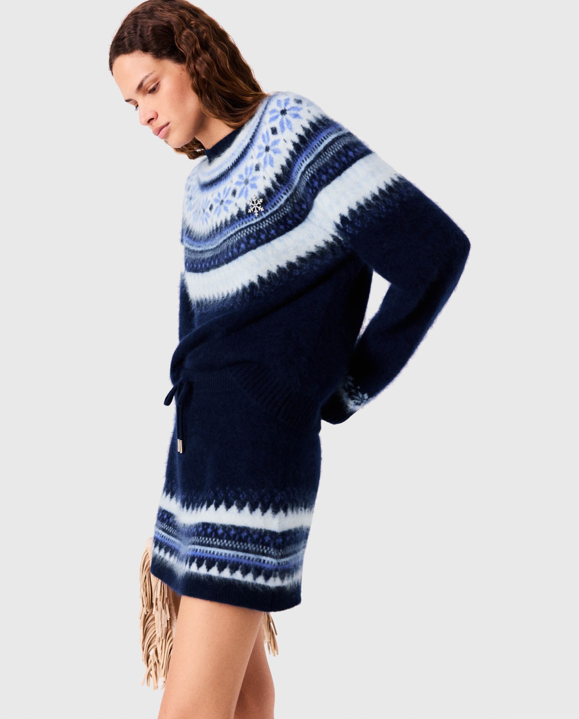 Falda corta de punto jacquard - Maje - Azul marino Azul marino-4