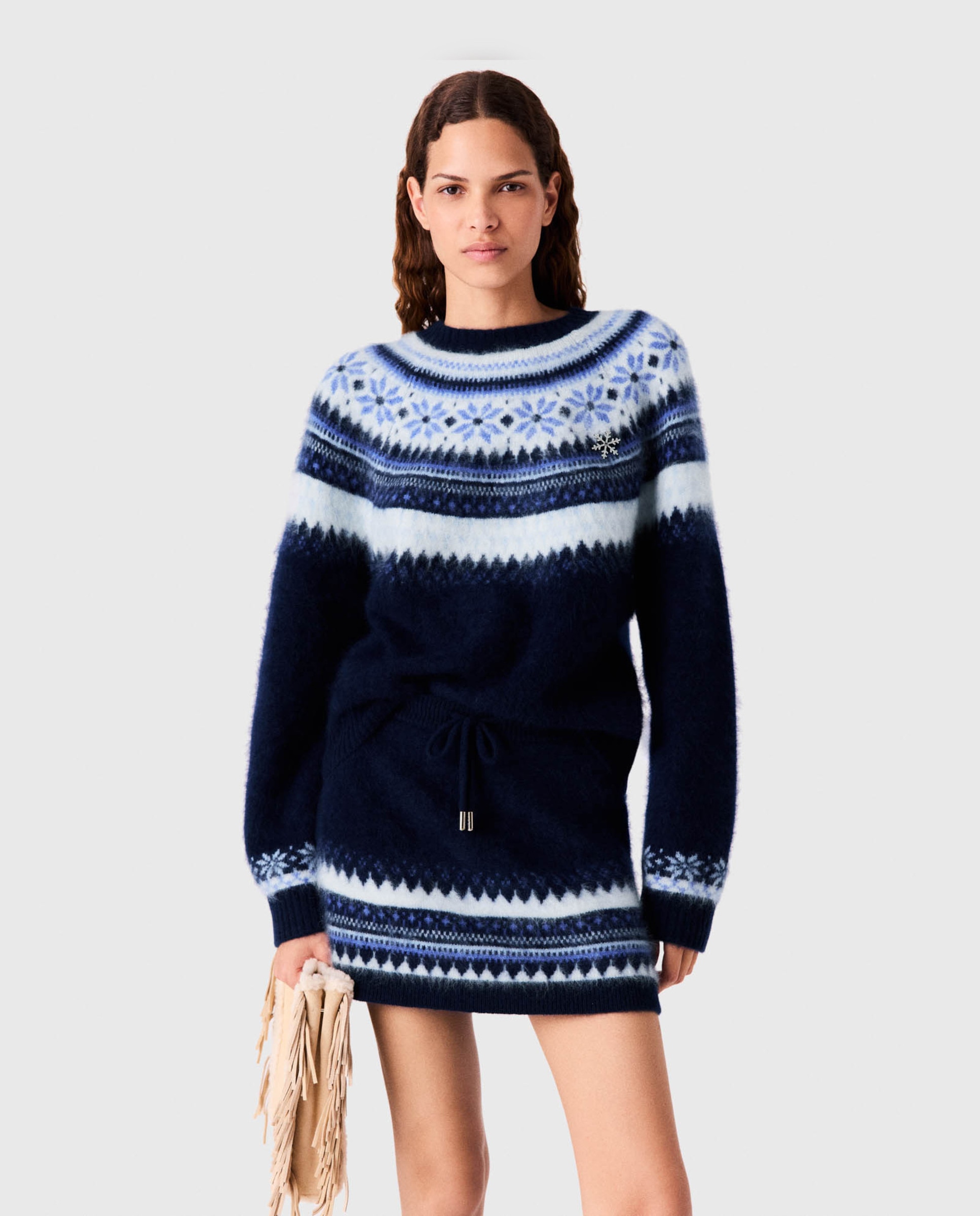 Falda corta de punto jacquard - Maje - Azul marino Azul marino-5
