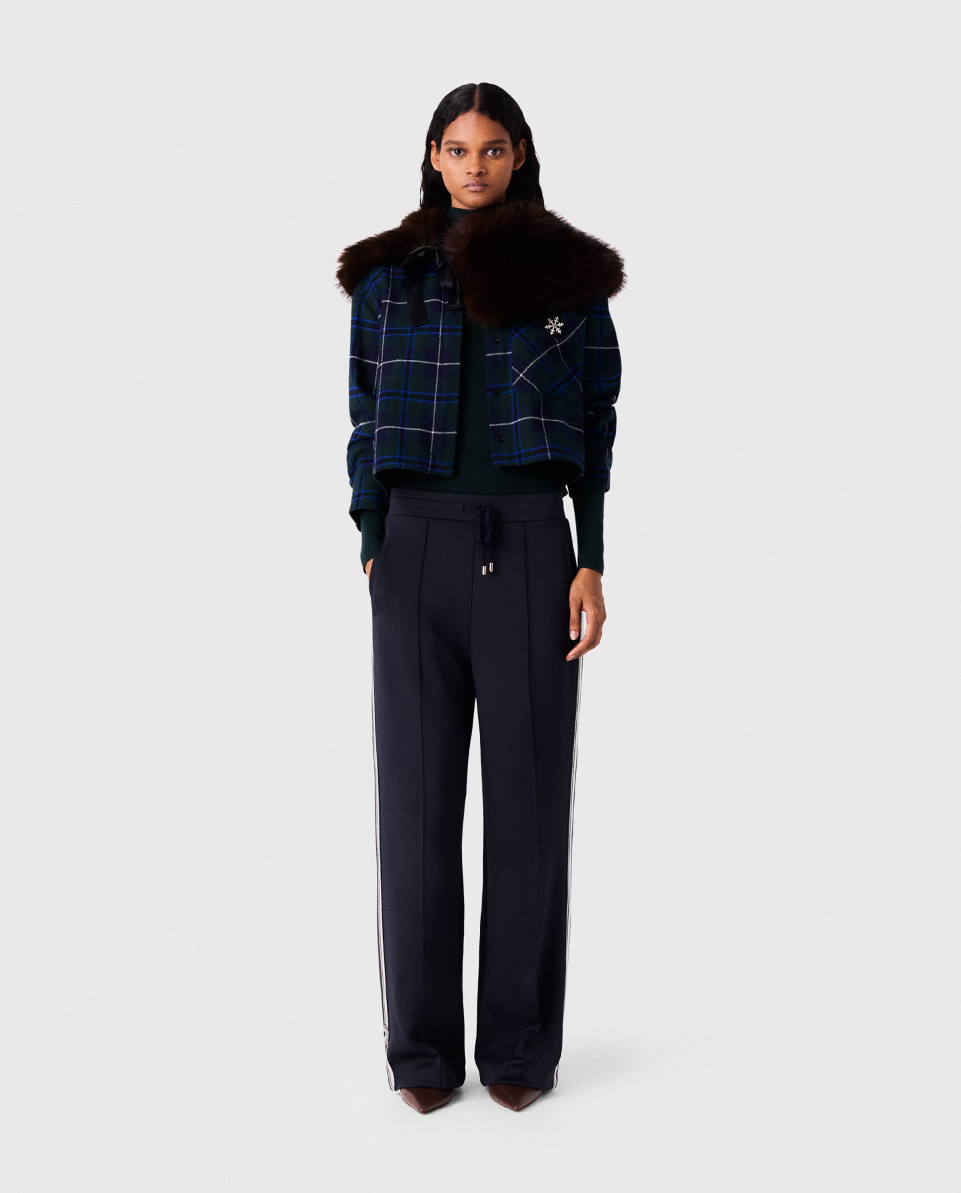 Pantalones anchos de mujer de jersey con bandas laterales - Maje - Azul marino Azul marino-1