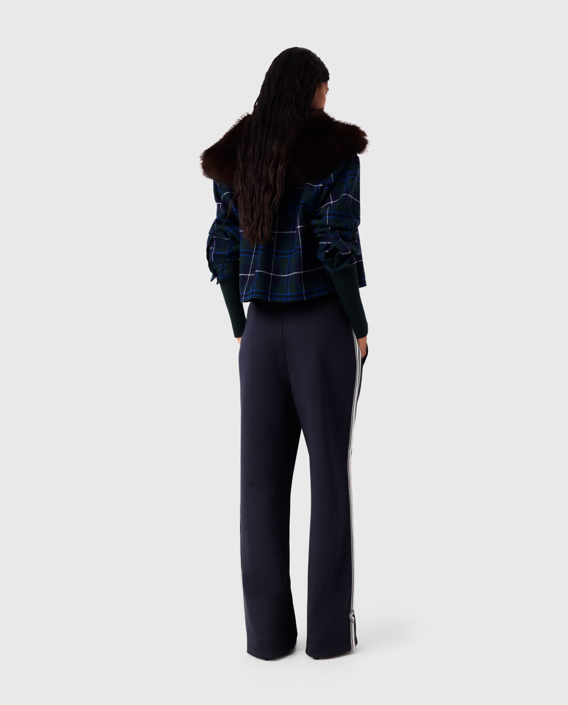 Pantalones anchos de mujer de jersey con bandas laterales - Maje - Azul marino Azul marino-2