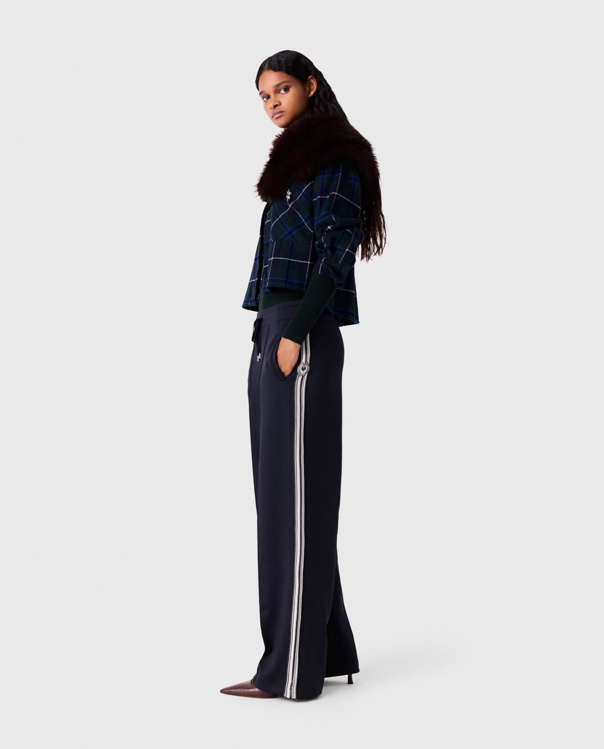 Pantalones anchos de mujer de jersey con bandas laterales - Maje - Azul marino Azul marino-3