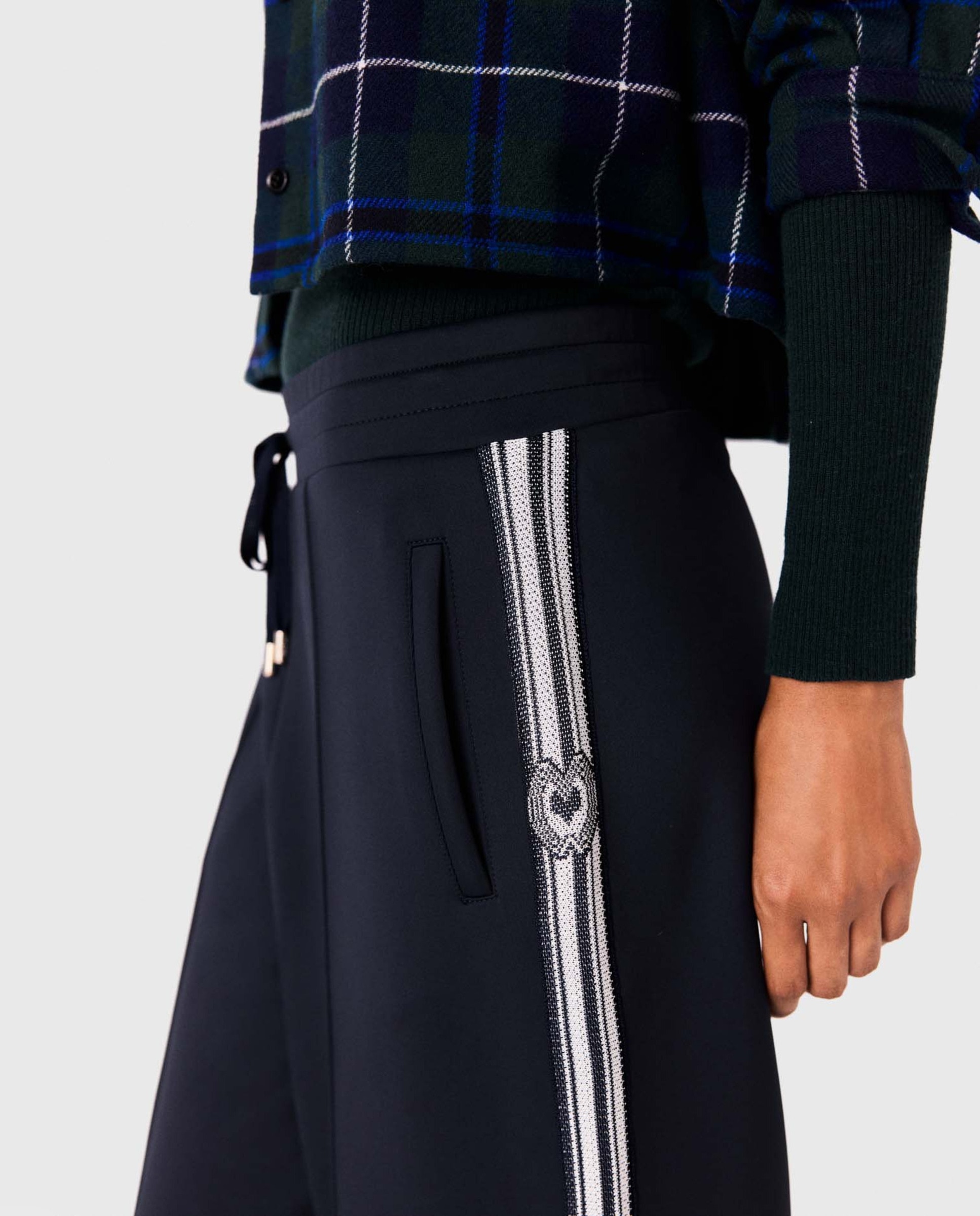 Pantalones anchos de mujer de jersey con bandas laterales - Maje - Azul marino Azul marino-4