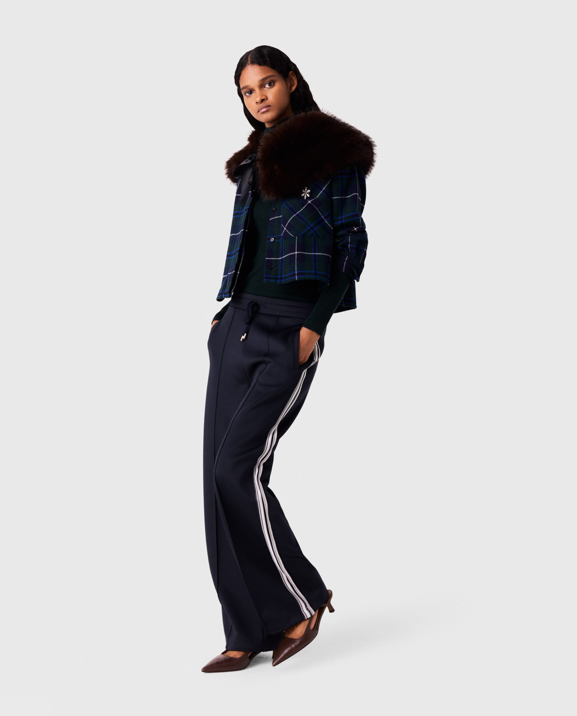 Pantalones anchos de mujer de jersey con bandas laterales - Maje - Azul marino Azul marino-5