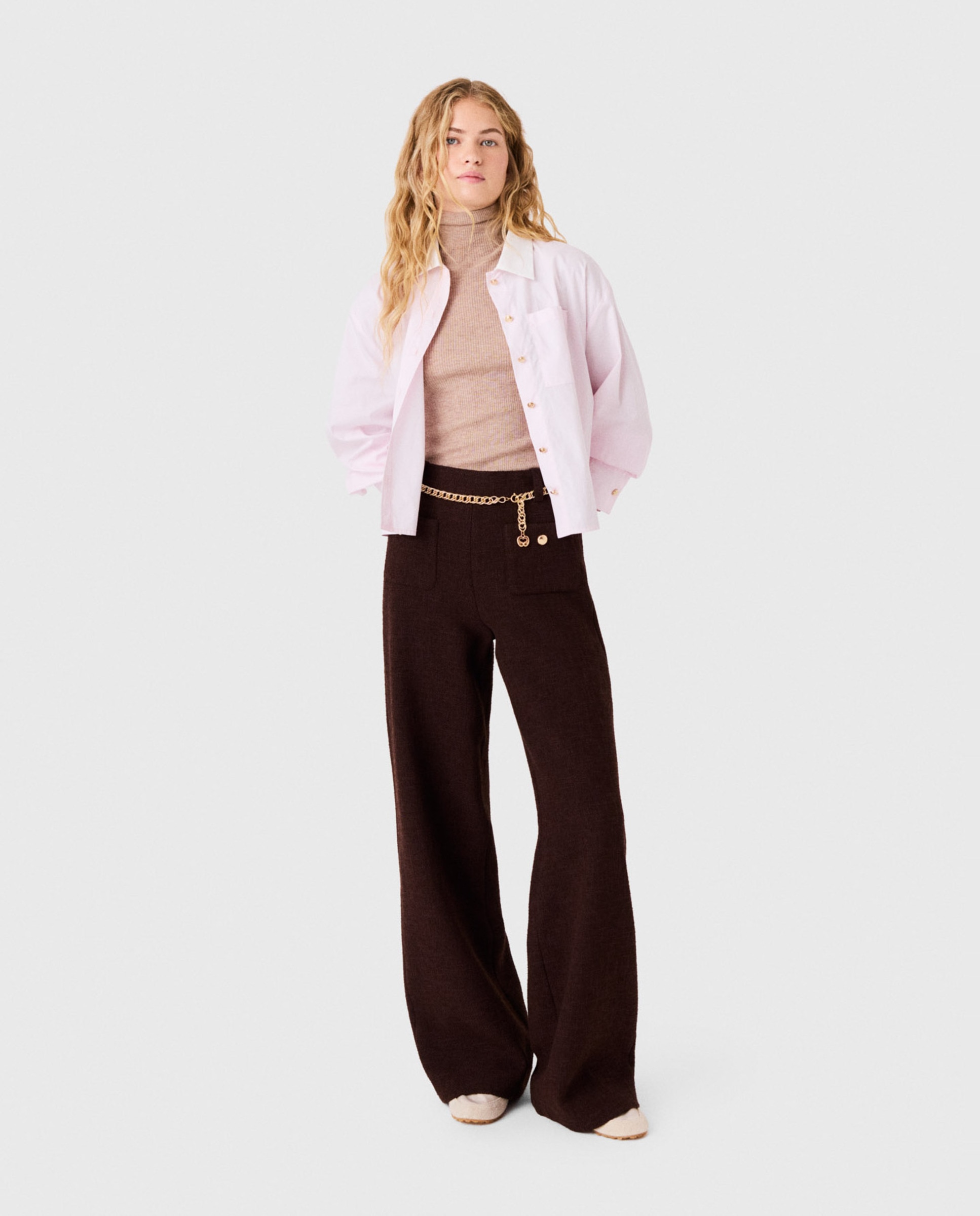 Pantalones anchos de mujer rectos de tweed - Maje - Marrón oscuro Marrón oscuro-2