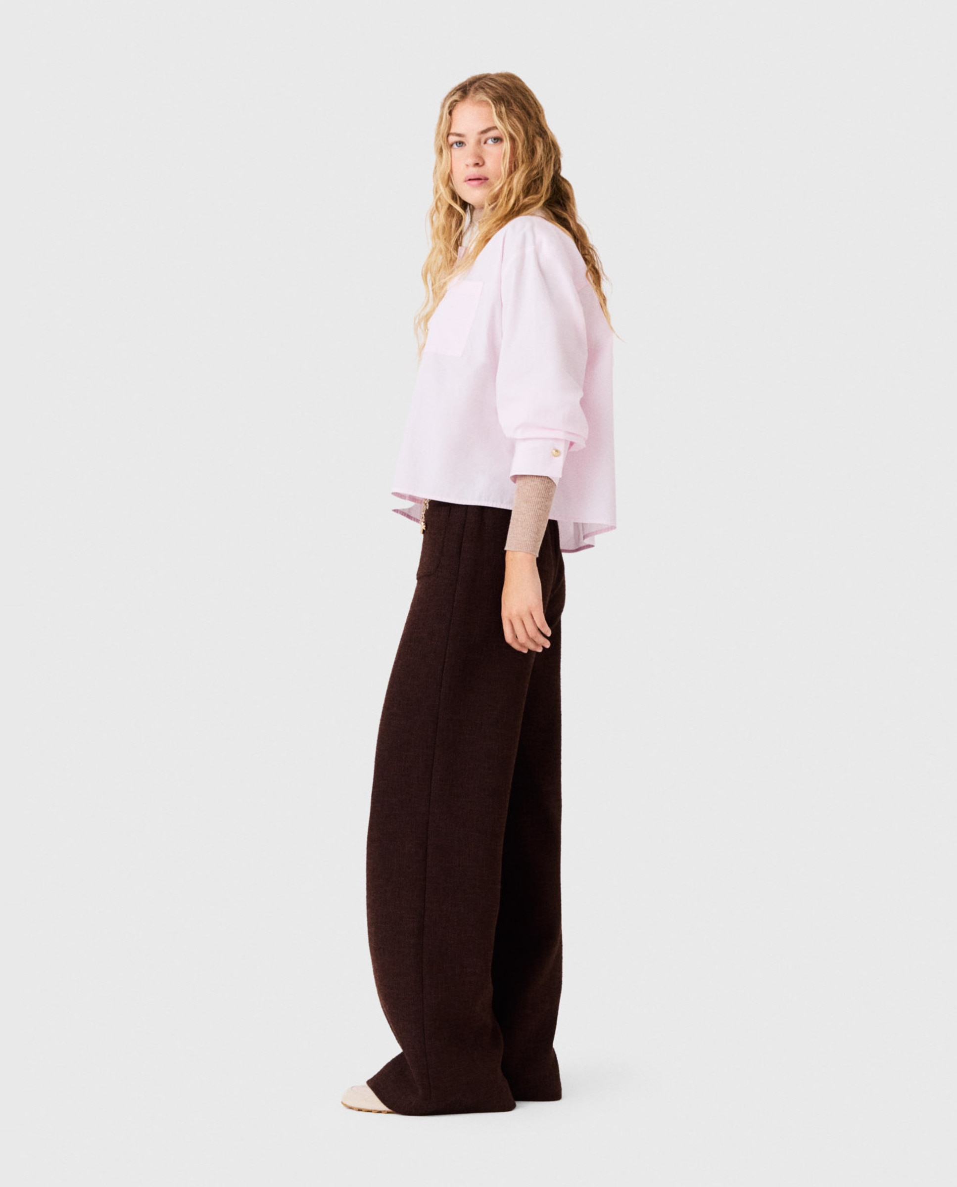 Pantalones anchos de mujer rectos de tweed - Maje - Marrón oscuro Marrón oscuro-6