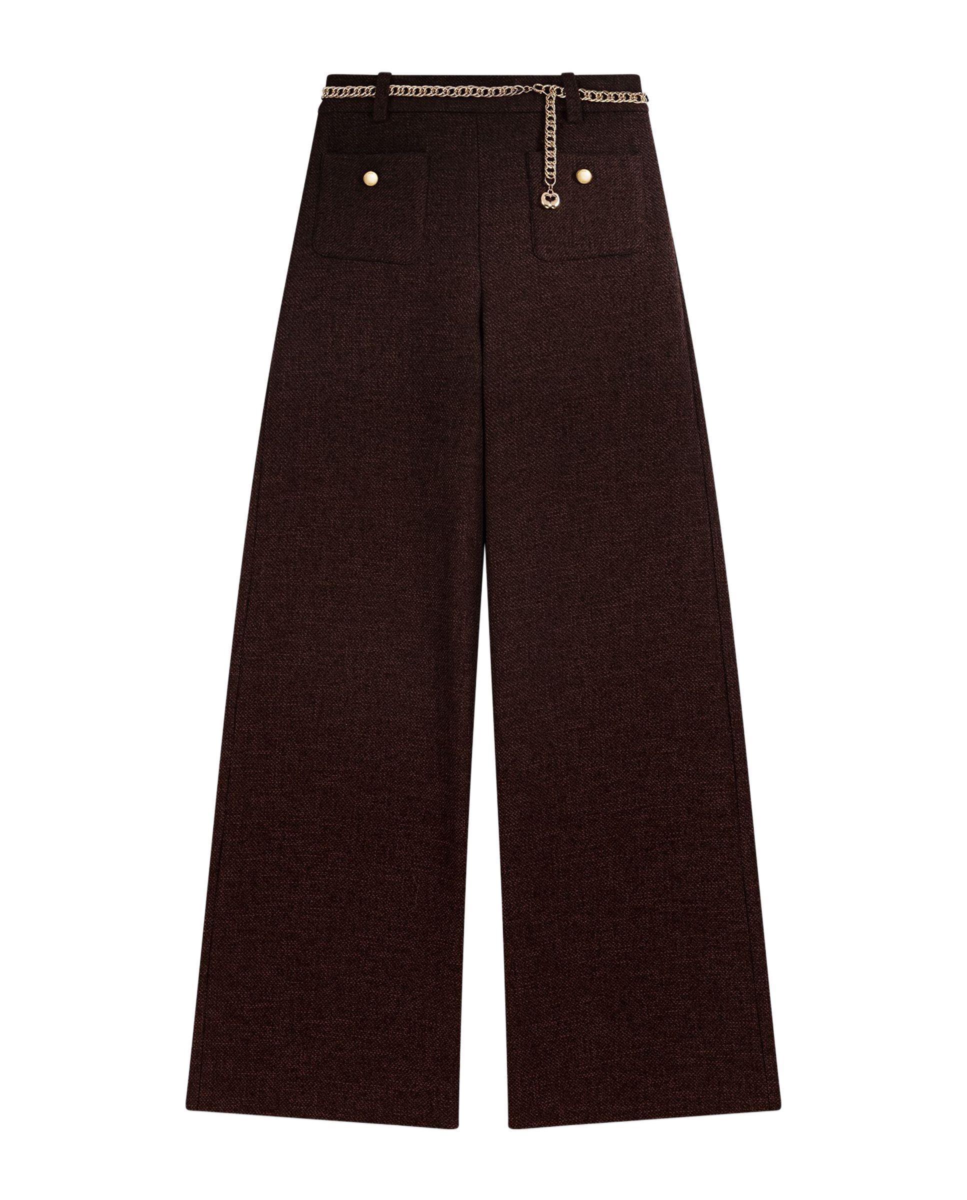 Pantalones anchos de mujer rectos de tweed - Maje - Marrón oscuro Marrón oscuro-8
