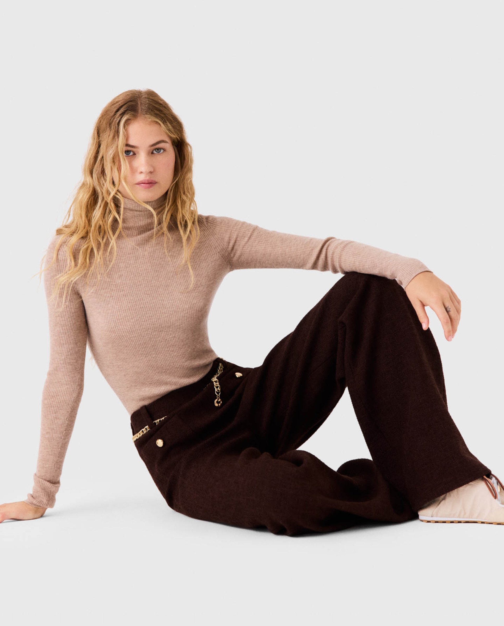 Pantalones anchos de mujer rectos de tweed - Maje - Marrón oscuro Marrón oscuro-7
