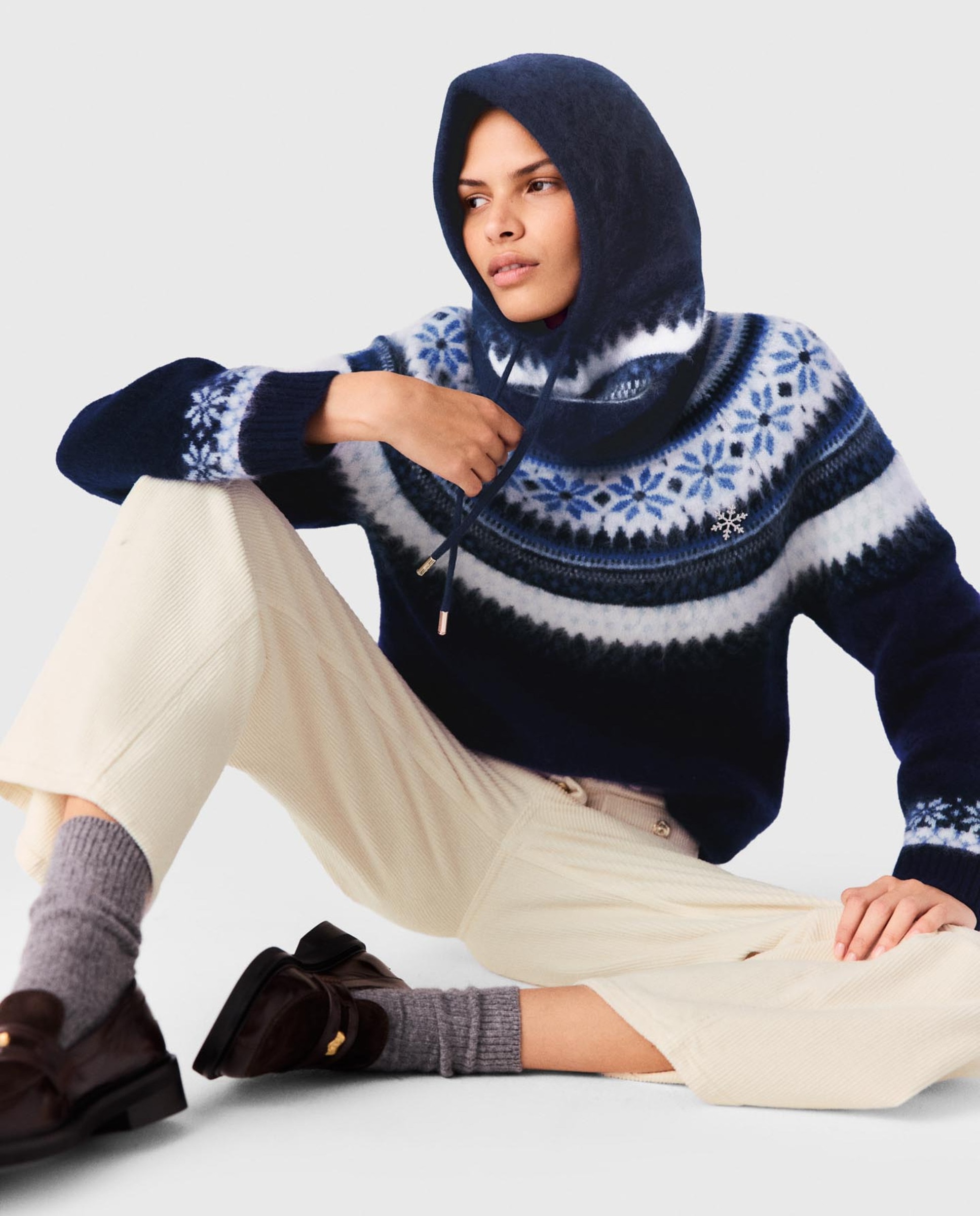 Pasamontañas de lana fair isle para mujer - Maje - Azul marino Azul marino-2