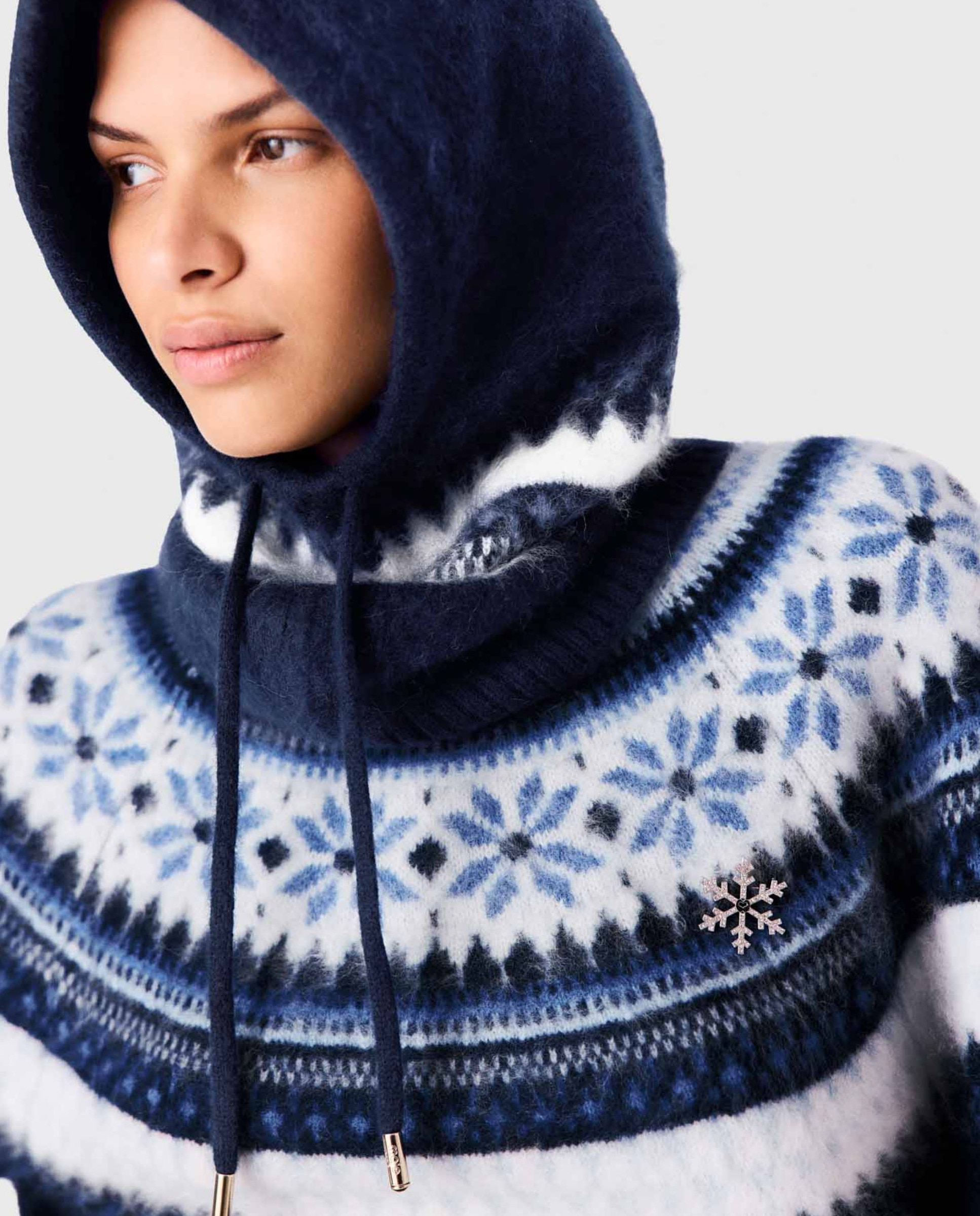 Pasamontañas de lana fair isle para mujer - Maje - Azul marino Azul marino-3