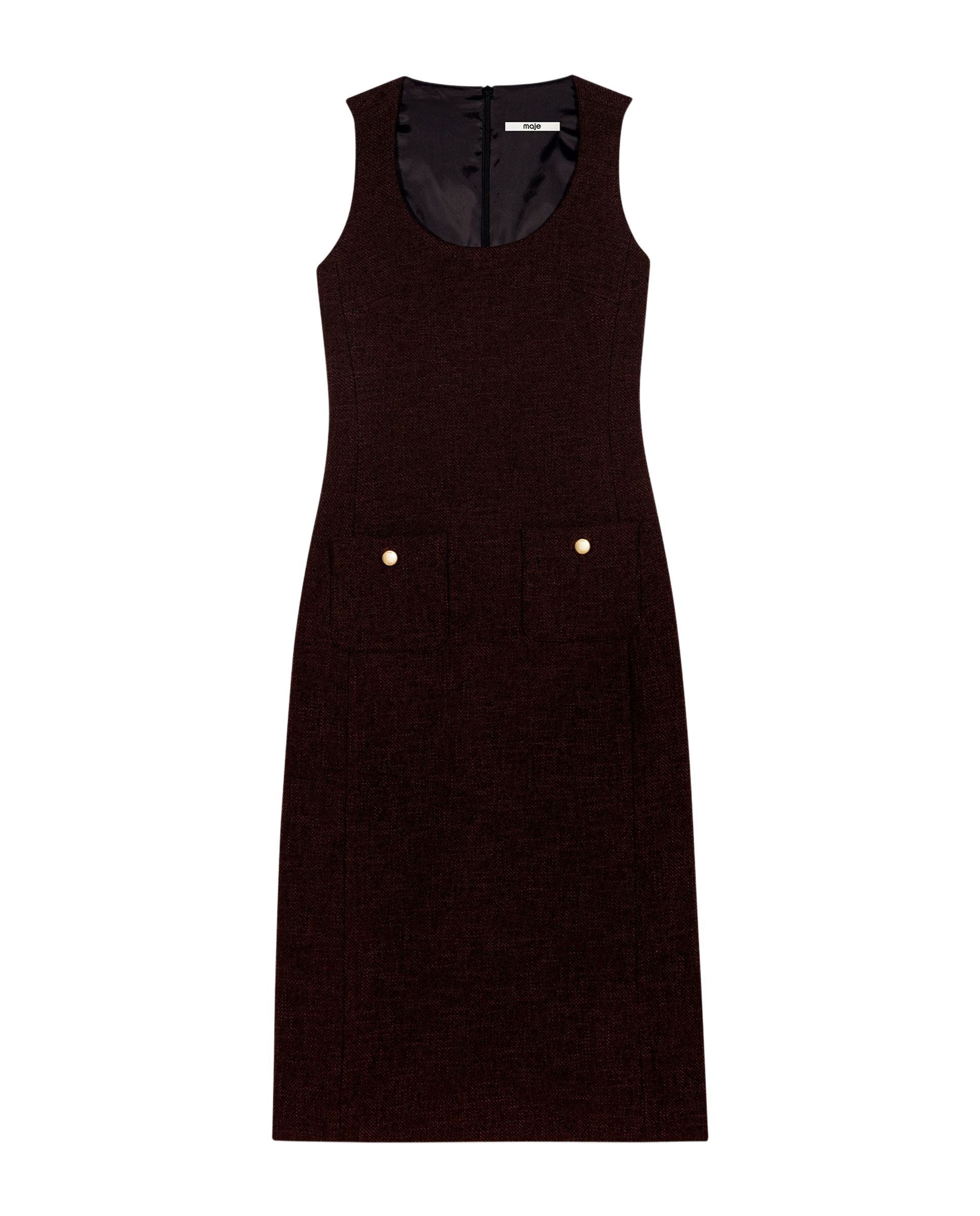Vestido midi de tweed de corte recto - Maje - Marrón oscuro Marrón oscuro-8