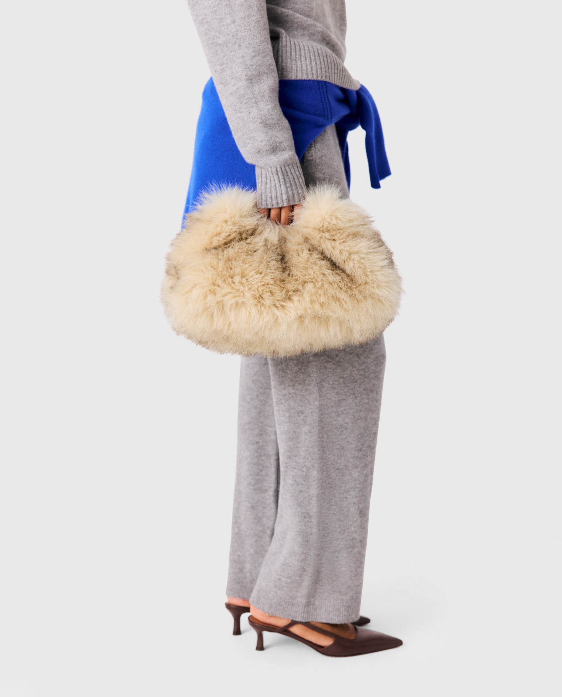Bolso de hombro de mujer efecto pelo - Maje - Beige Beige-2